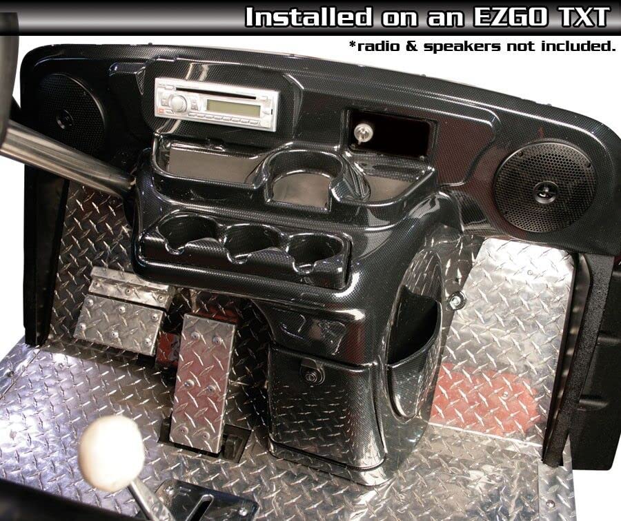 Premium Carbon Fiber Dash Cover Assembly for EZGO TXT Golf Cart (1994.5-2013) | Radio & Speaker Cutouts | Performance Plus Carts | Durable Upgrade for Golf Course & Neighborhood Rides