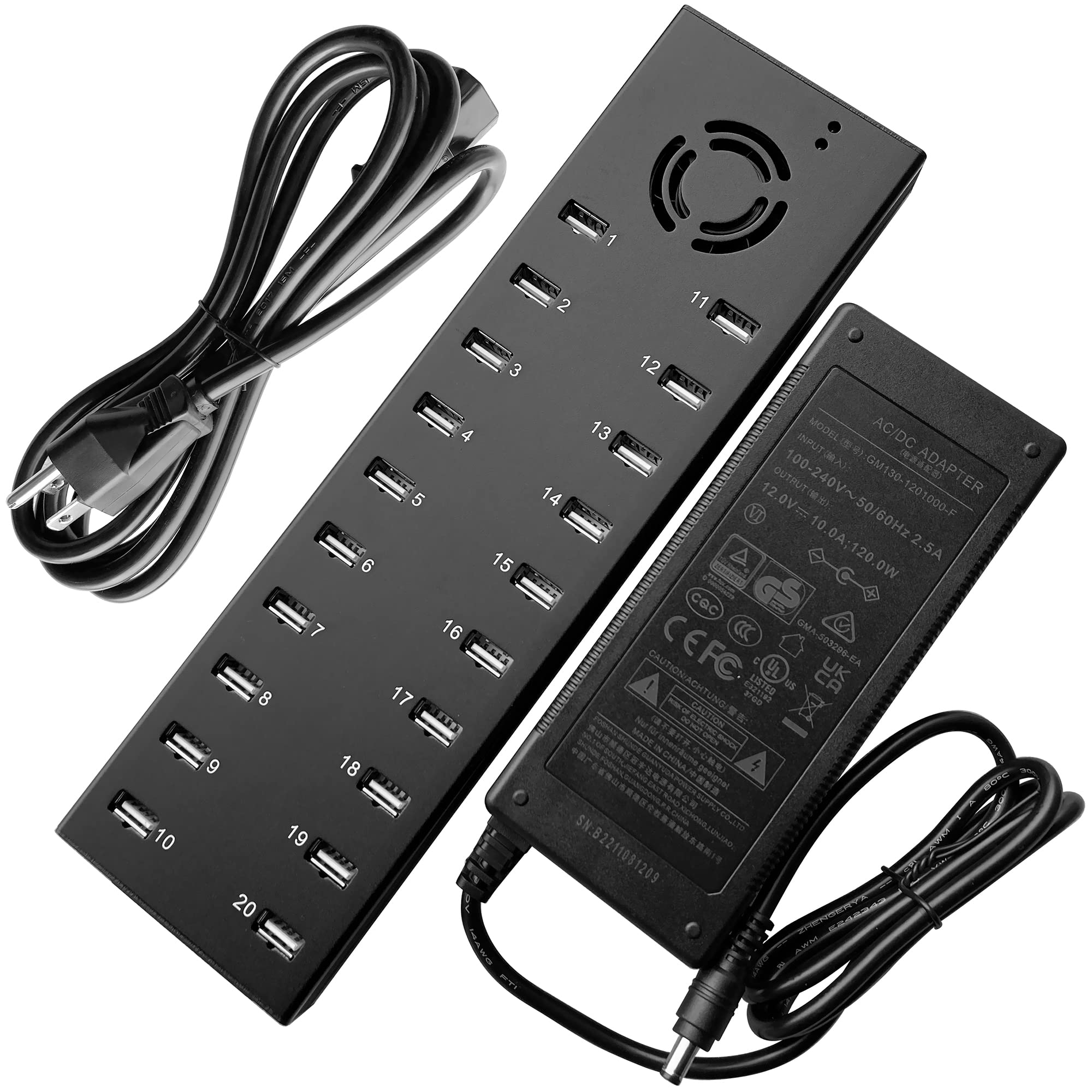 UHPPOTE 20-Port USB 2.0 Hub Charger - Industrial Grade USB Hub with Data Sync & Fast Charging for Office, Home, and Studio Workstations