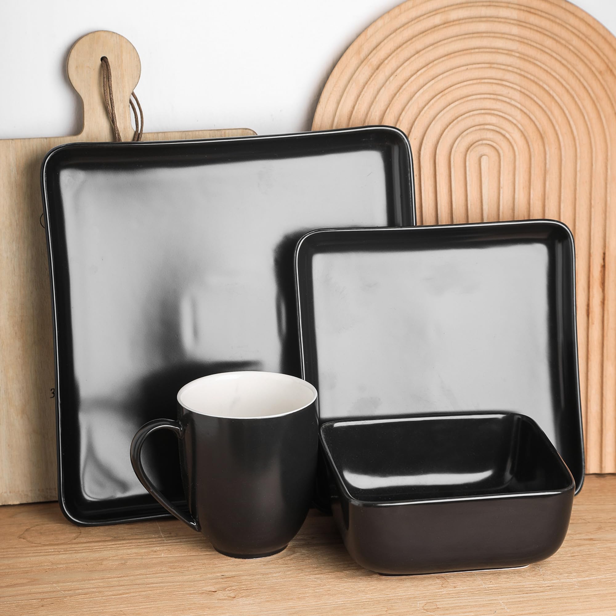 Premium Black Stone Lain Amy Porcelain Dinnerware Set - 24-Piece Service for 6 People - Elegant Dish Set for Formal Dining, Dinner Parties & Everyday Use