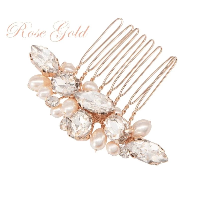 Elegant Rose Gold Bridal Hair Comb with Swarovski Crystals & Pearls - Perfect for Weddings, Prom & Formal Events - A7784