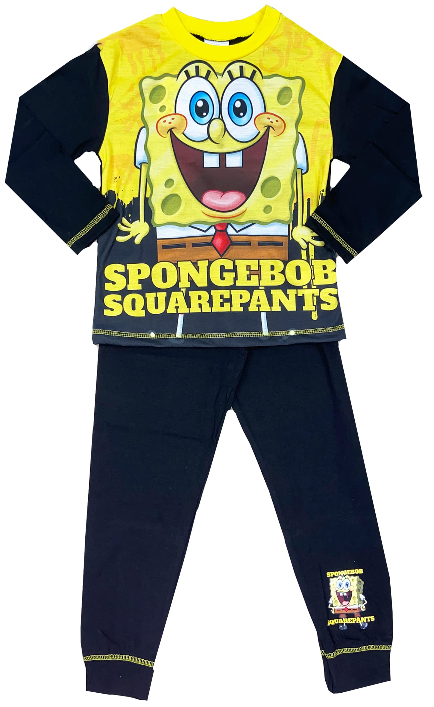 SpongeBob SquarePants Boys Pajama Set - Soft Cartoon Character Nightwear for Kids (Yellow, Size 5-6 Years) | Comfortable Sleepwear for Bedtime & Lounging