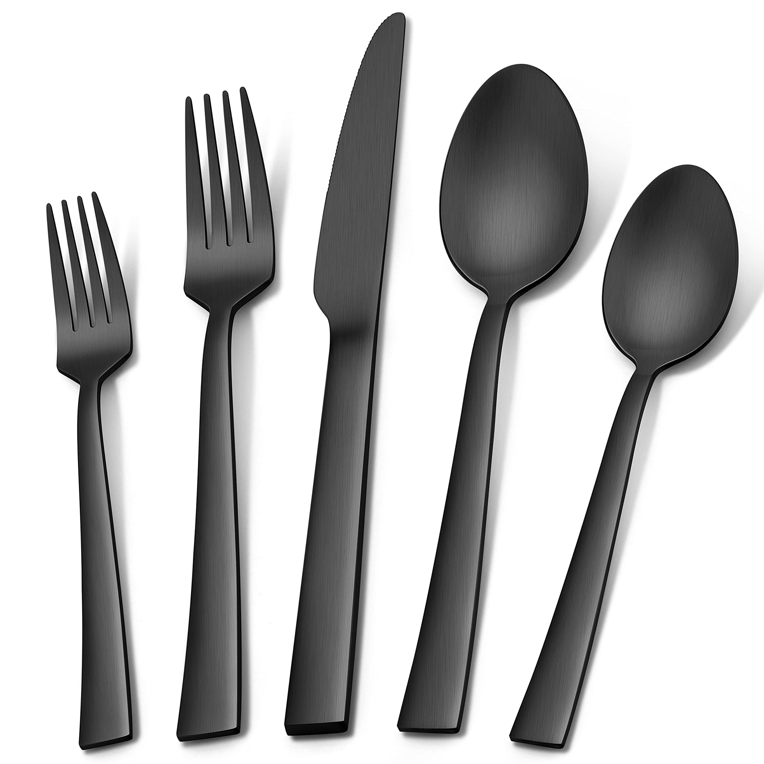 Herogo 40-Piece Matte Black Silverware Set for 8 - Premium Stainless Steel Flatware Cutlery Set with Knives, Spoons & Forks - Elegant Satin Finish, Dishwasher Safe - Perfect for Dining, Restaurants & Dinner Parties
