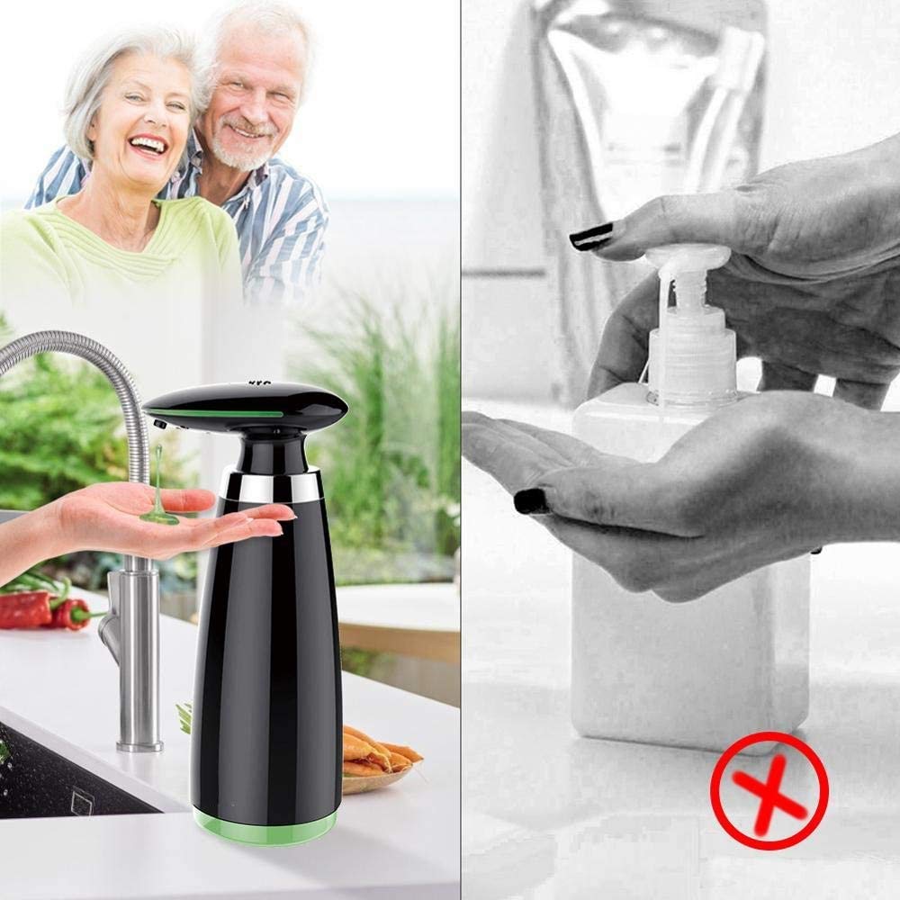 Automatic Touchless Hand Soap Dispenser - 12oz/350ml Battery Operated Refillable Liquid Soap Dispenser for Bathroom, Kitchen & Office - Hygienic No-Touch Design (Black) - Perfect for Home, Restaurants & Public Spaces