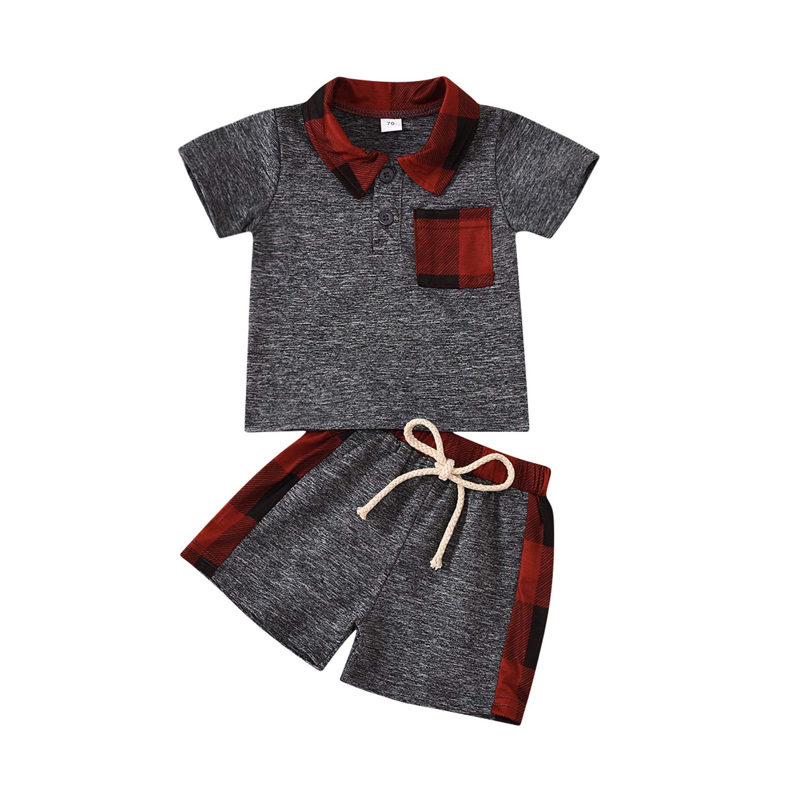 CLOTHBEST Baby New Year Outfit for Boys & Girls - Red Contrast Color Square Collar T-Shirt & Shorts Set (0-3 Months) | Perfect for Twin Babies, Holiday Photos & First Celebrations
