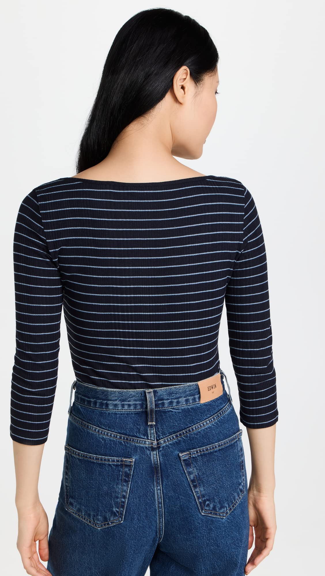 Vince Women's Striped Rib Long Sleeve T-Shirt - Soft Cotton Casual Top for Everyday Wear, Office & Outings