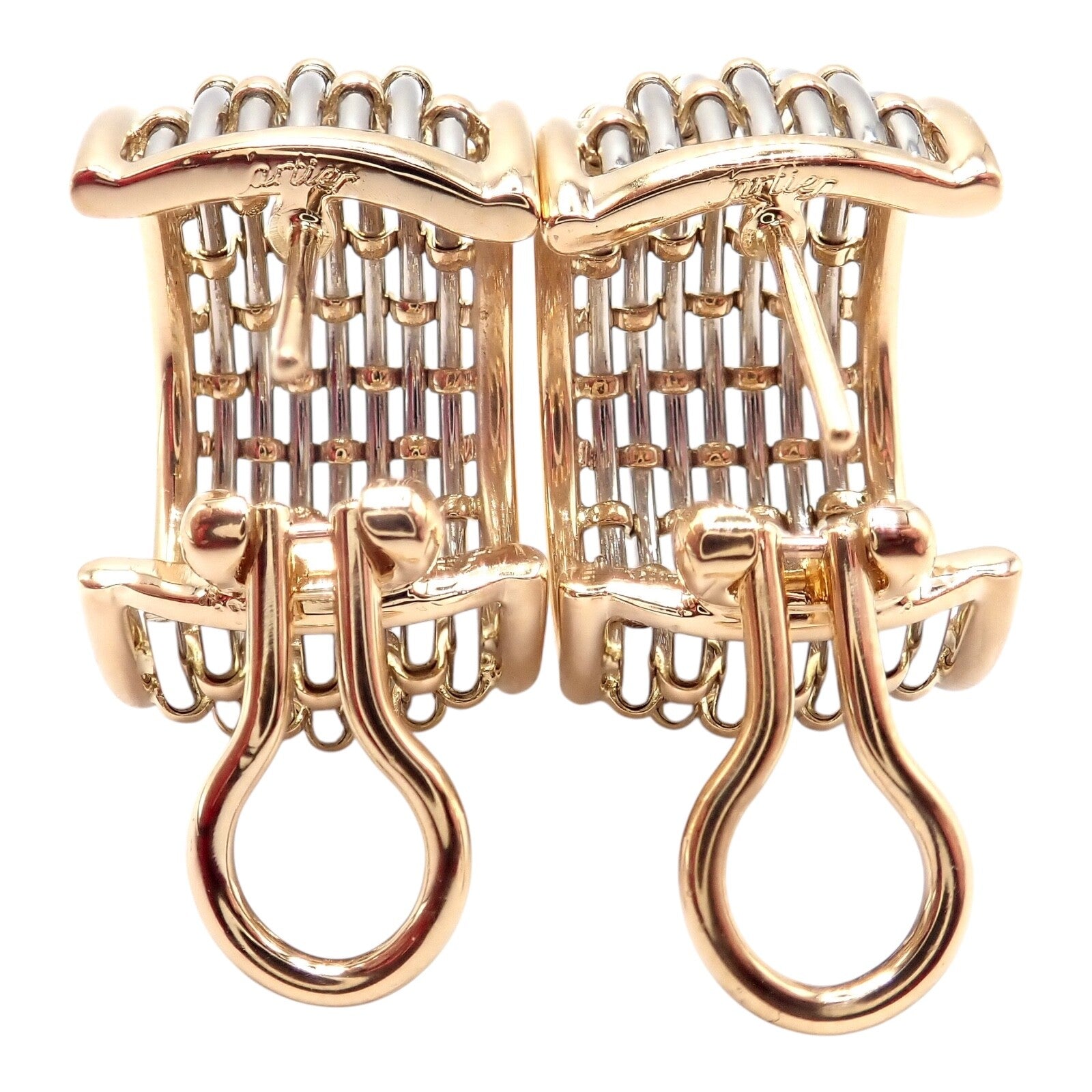 Authentic Cartier 18K Yellow Gold & Stainless Steel Basket Weave Ring and Earrings Set - Luxury Jewelry for Weddings, Anniversaries & Special Occasions