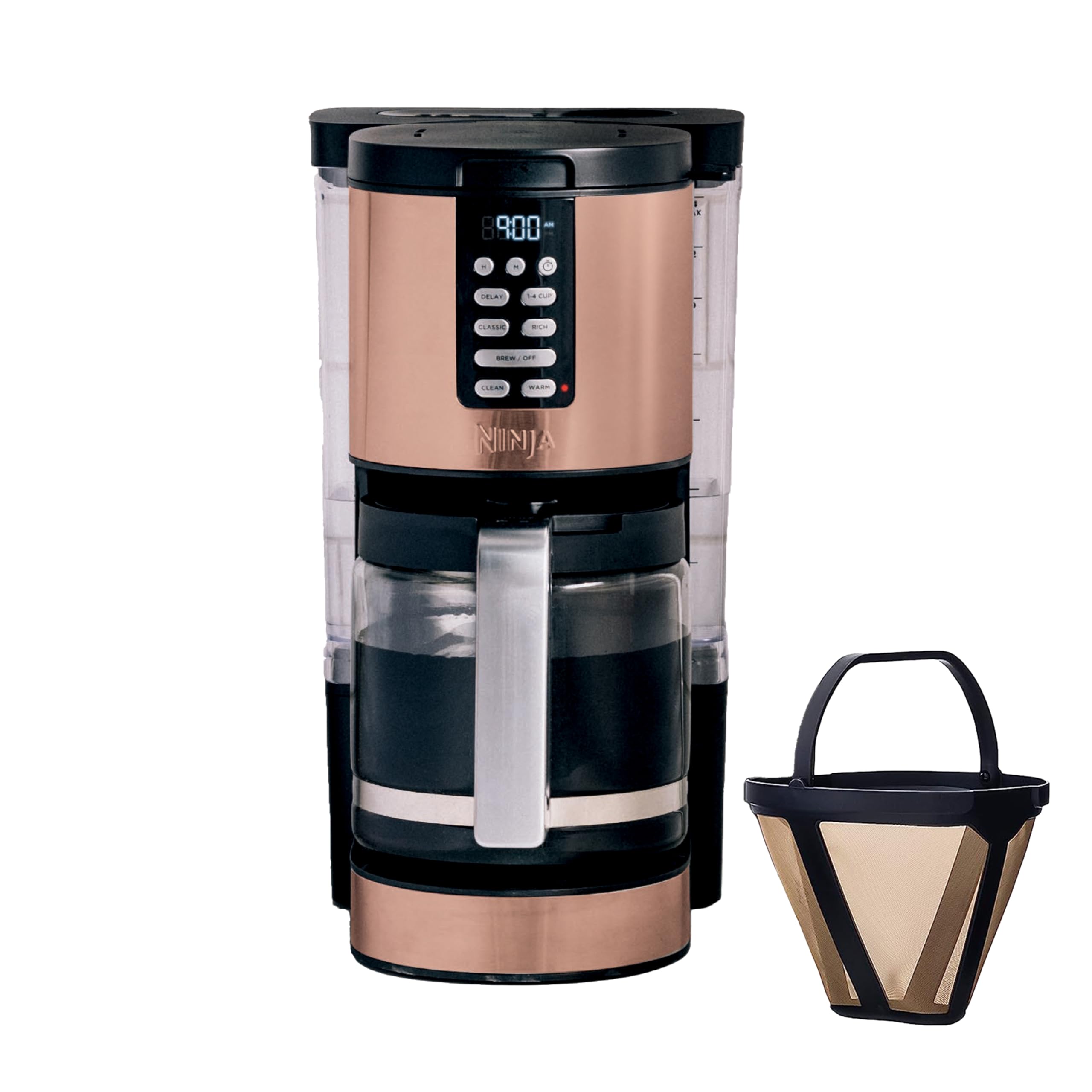 Ninja Programmable XL 14-Cup Coffee Maker PRO with Permanent Filter - 2 Brew Styles (Classic & Rich), Delay Brew, Freshness Timer & Keep Warm - Dishwasher Safe Copper Coffee Machine (DCM201CP) - Perfect for Home, Office & Large Gatherings