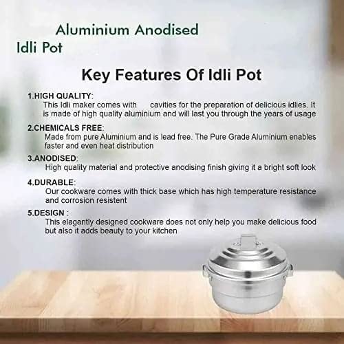 Premium Anodized Aluminum Idli Maker & Steamer - 10 Inch Traditional Indian Idly Pot (Paanai) for Healthy Breakfast & Homemade Snacks