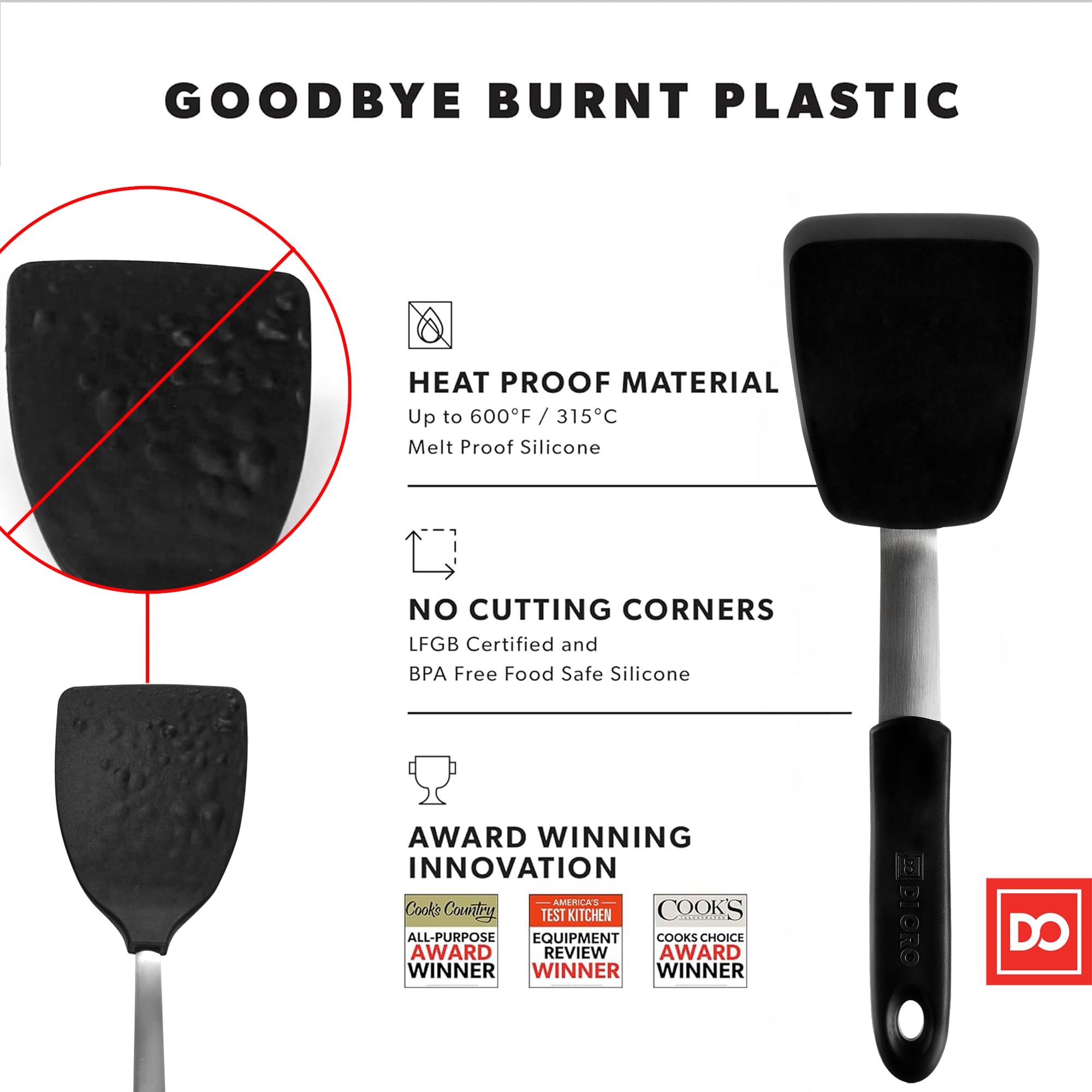 DI ORO Egg Spatula - Premium Silicone Turner for Nonstick Pans - Heat-Resistant Kitchen Spatula (600°F) - Flexible Thin Flipper for Eggs, Pancakes & Burgers - BPA Free & Dishwasher Safe - Perfect for Breakfast Cooking & Grilling