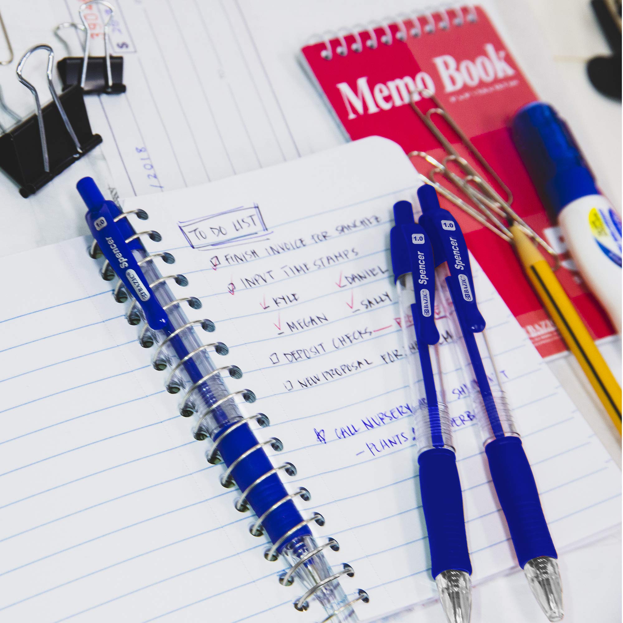 BAZIC Retractable Ballpoint Pens - 1.0mm Bold Point, Smooth Writing, Soft Barrel Grip (5-Pack, Spencer Blue) - Ideal for Office, School, Teacher, Note Taking & Everyday Use