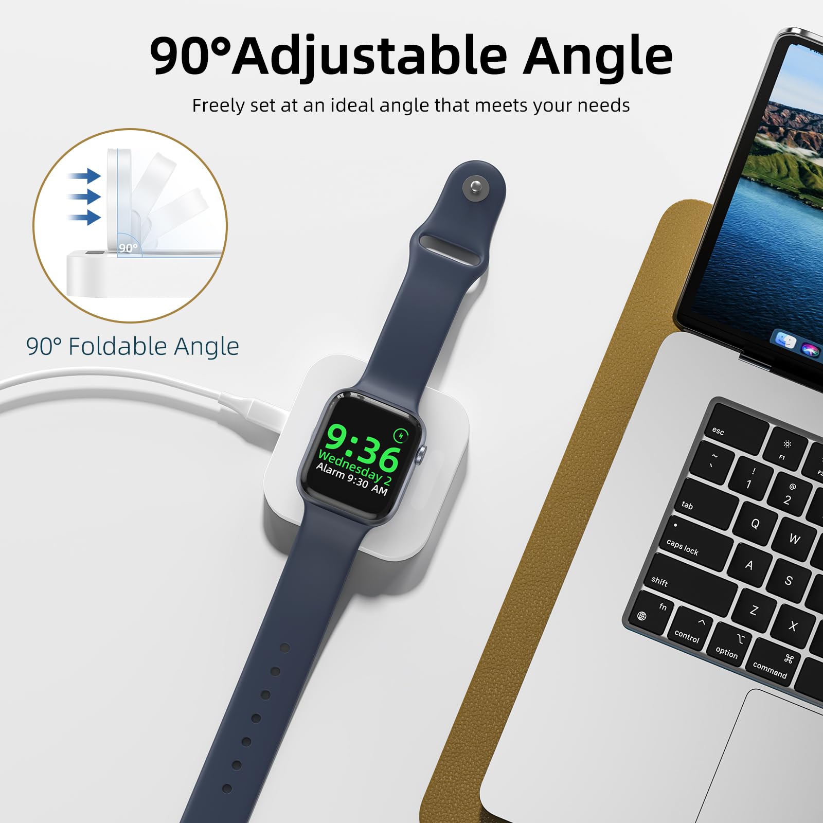 AMVD Magnetic Wireless Charging Stand for Apple Watch - Fast Portable Charger Dock Compatible with iWatch Series Ultra/10/9/8/7/SE/6/5/4/3/2 (White) | Perfect for Nightstand, Office Desk & Travel Accessories