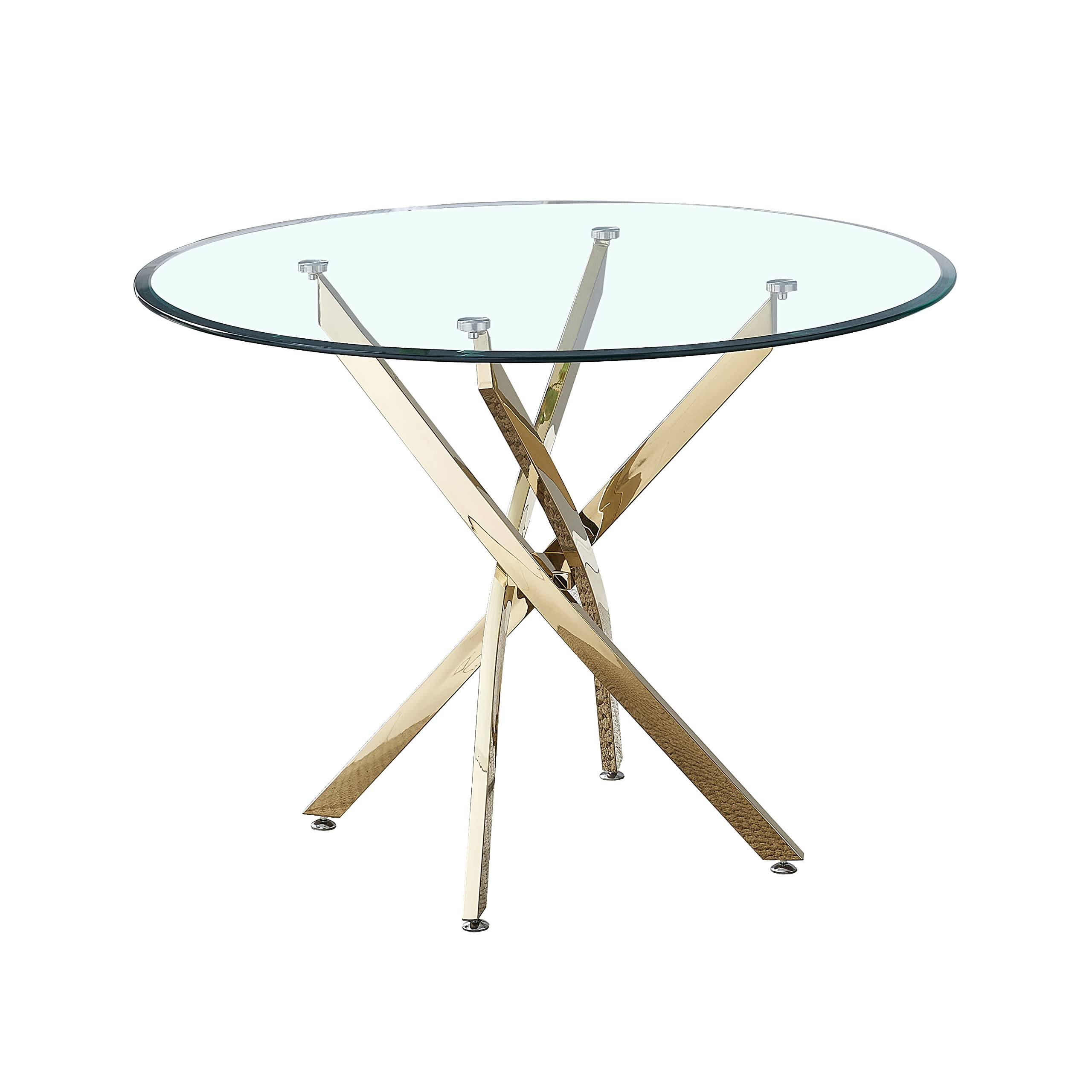 Modern Round Glass Dining Table with Tempered Glass Top & Gold Stainless Steel Base - 36 Inch Kitchen, Office, or Dining Room Table - Perfect for Small Spaces, Breakfast Nooks & Contemporary Home Decor