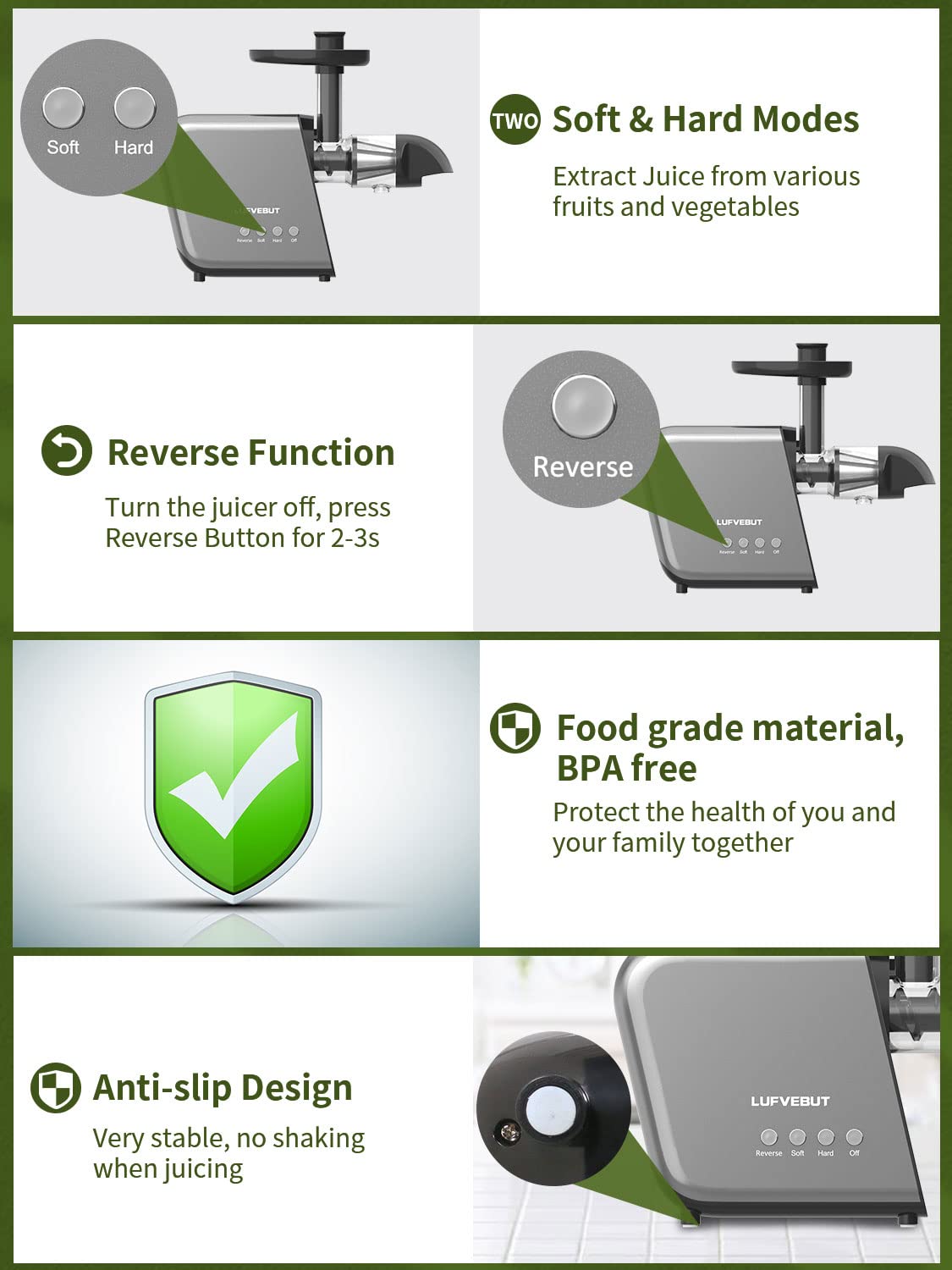 Premium Cold Press Slow Juicer Machine for Leafy Greens, Fruits & Vegetables - Quiet Masticating Juicer with Easy Clean BPA-Free Design, Dishwasher Safe - Perfect for Healthy Juicing, Detox, and Weight Loss at Home