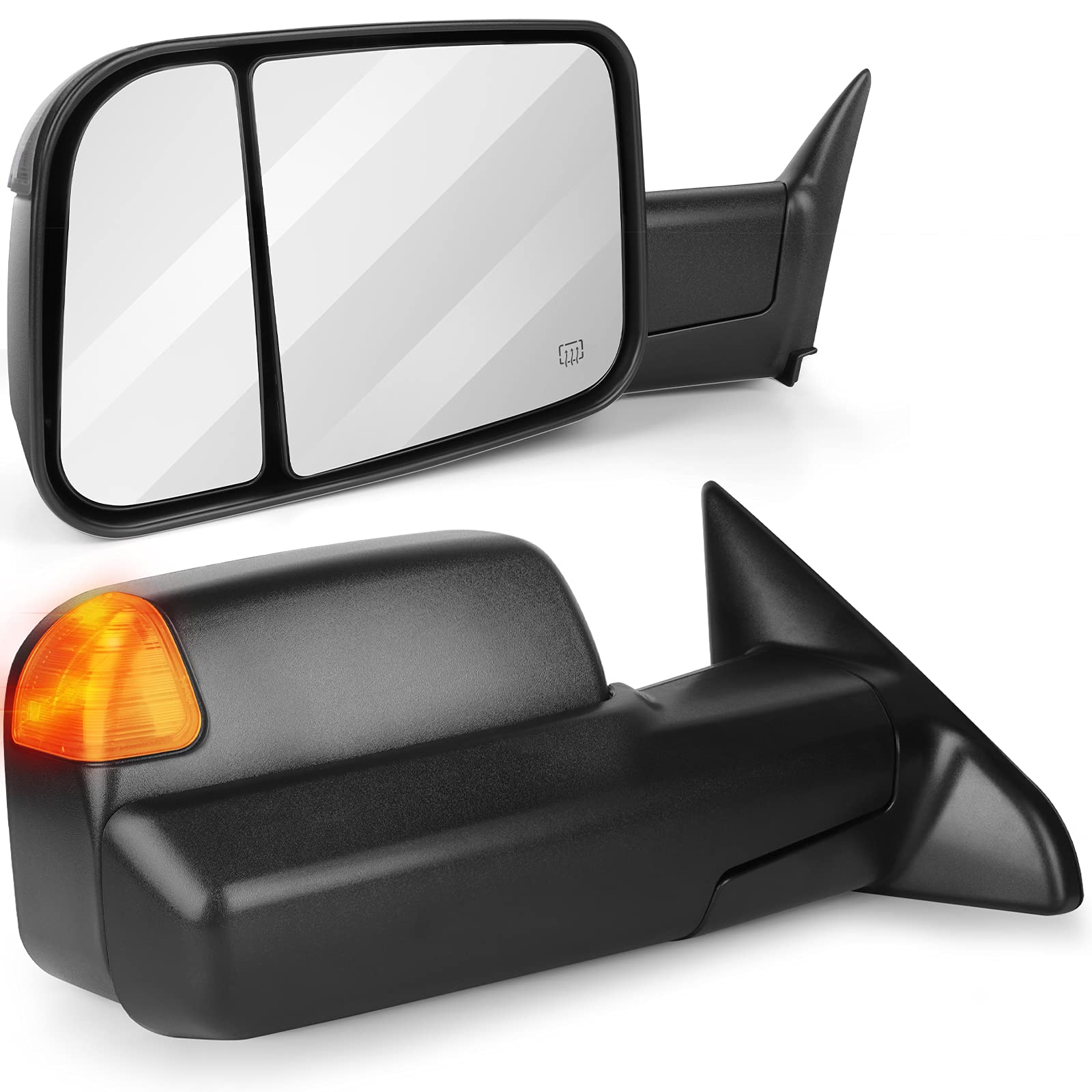 2010-2018 Dodge Ram 1500/2500/3500 Power Heated Towing Mirrors with LED Turn Signal & Puddle Light - Driver & Passenger Side Black Replacement Mirrors for Enhanced Visibility & Safety While Towing Trailers or Large Loads