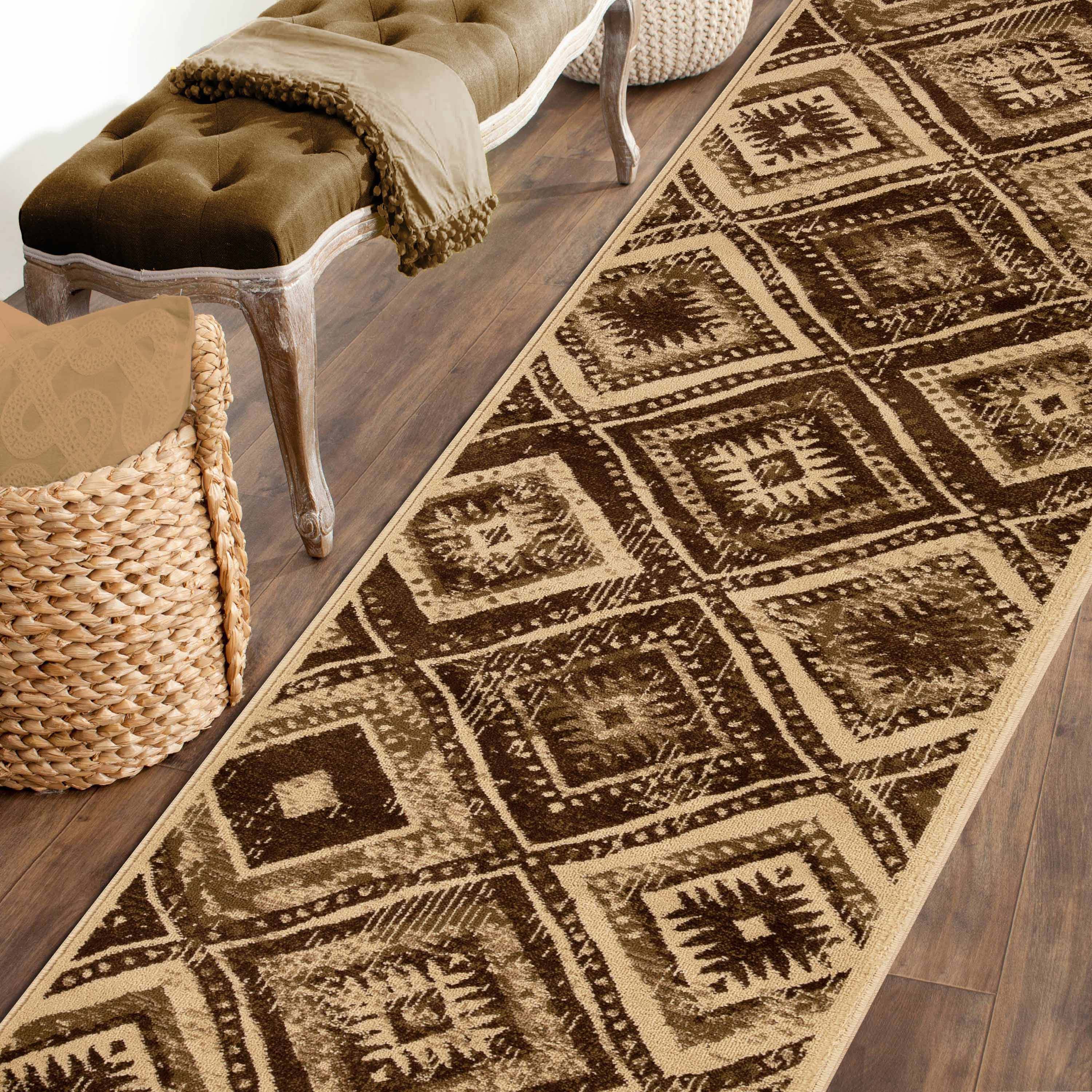 Southwestern Farmhouse Diamond Pattern Indoor Area Rug & Runner - Perfect for Living Room, Bedroom, or Entryway Decor