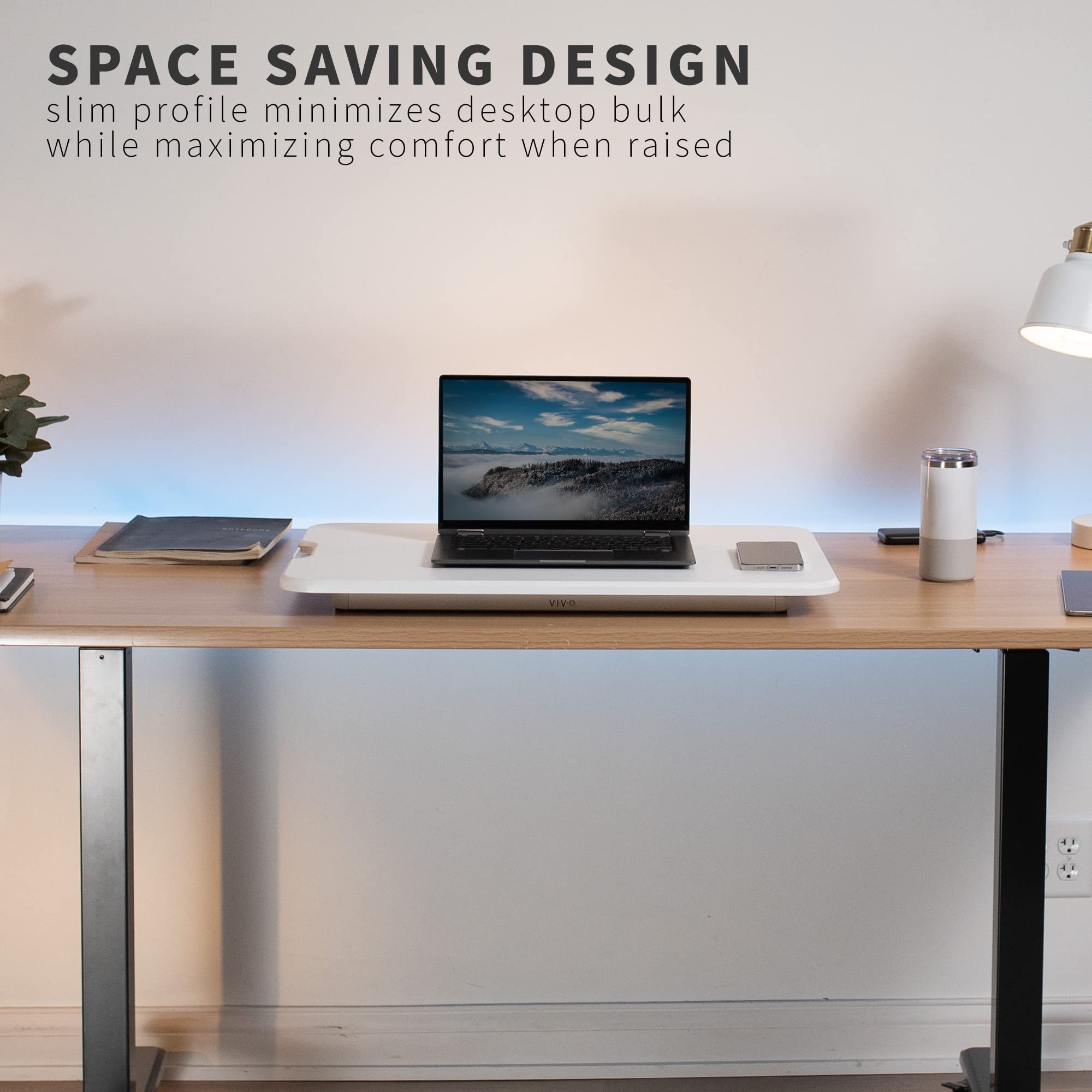 VIVO Ultra-Slim Single Monitor Stand Up Desk Riser - Height Adjustable Sit to Stand Workstation for Laptop & Computer - Compact Ergonomic Home Office Desk Converter - White (DESK-V001JW) - Perfect for Remote Work, Gaming & Study Setup