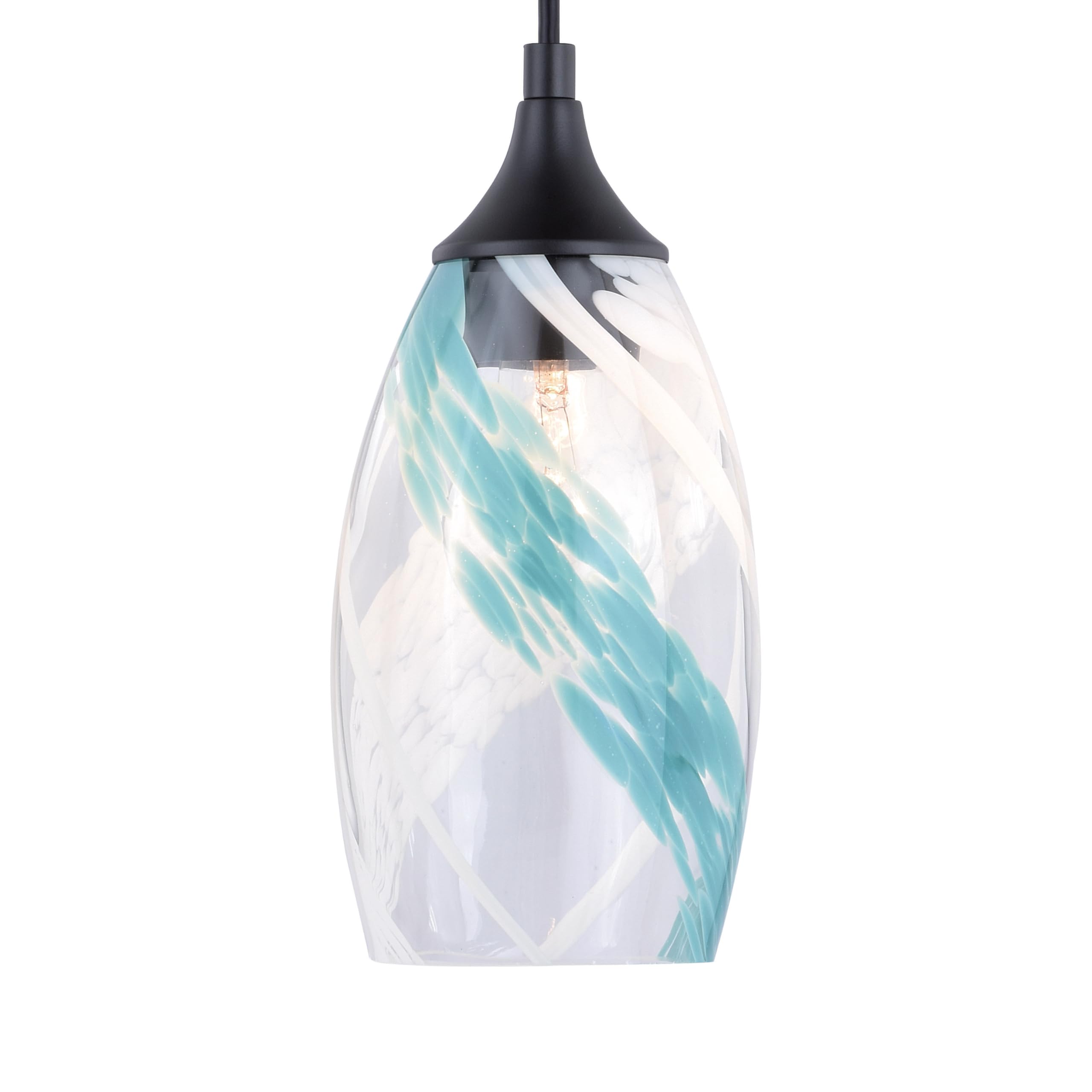 VAXCEL Milano Bronze Mini Pendant Ceiling Light with Blue Glass Shade - Perfect for Kitchen Island, Dining Room, and Bedroom Lighting