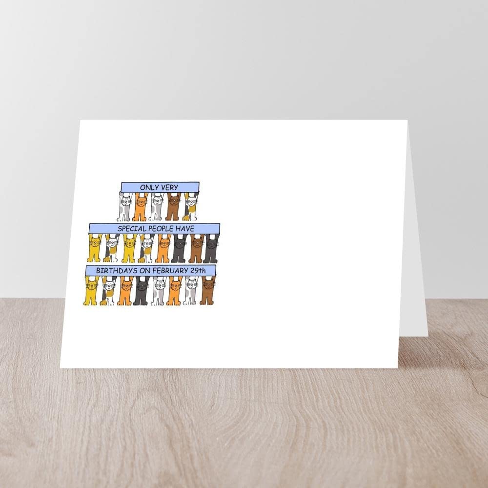 February 29th Birthday Cat Greeting Cards - Folded Glossy Greeting Card for Leap Year Birthdays | Perfect for Cat Lovers & Unique Birthday Celebrations