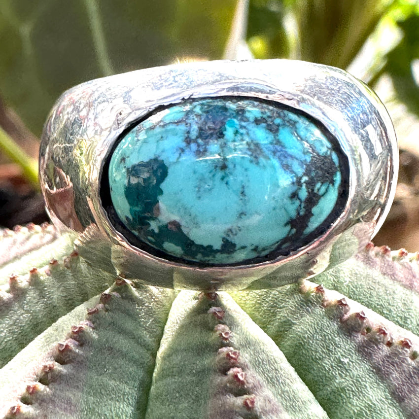 Unique Sterling Silver Ring with Turquoise Stone - Size 11 | Handmade Jewelry for Women, Boho Chic Accessories, Perfect for Weddings & Everyday Wear