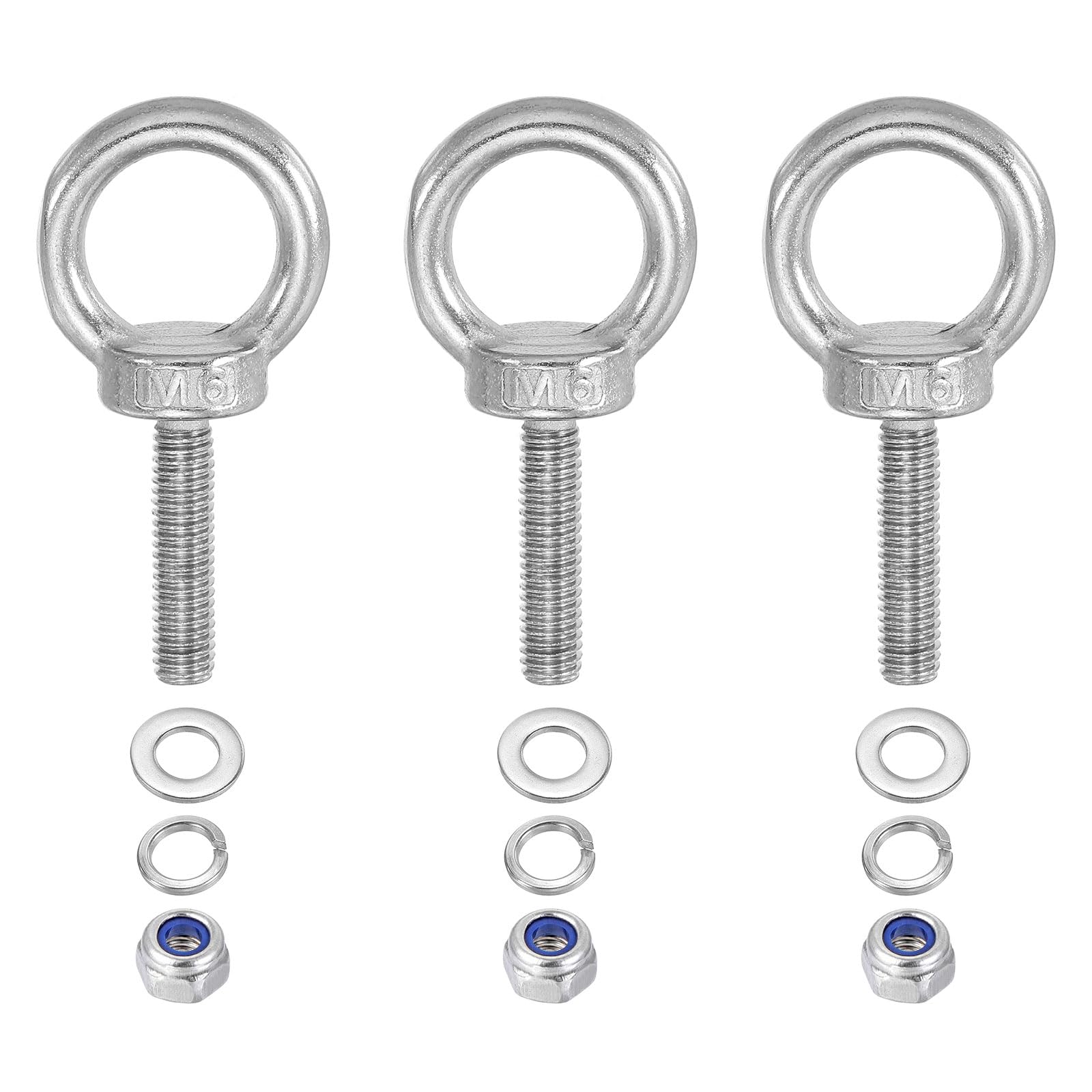 **PATIKIL M6 x 25mm Stainless Steel Eye Bolt - 304 Grade, 3Pcs with Nuts & Washers - Heavy Duty Lifting Ring for Hammocks, Hanging Decor, DIY Projects & Outdoor Use**
