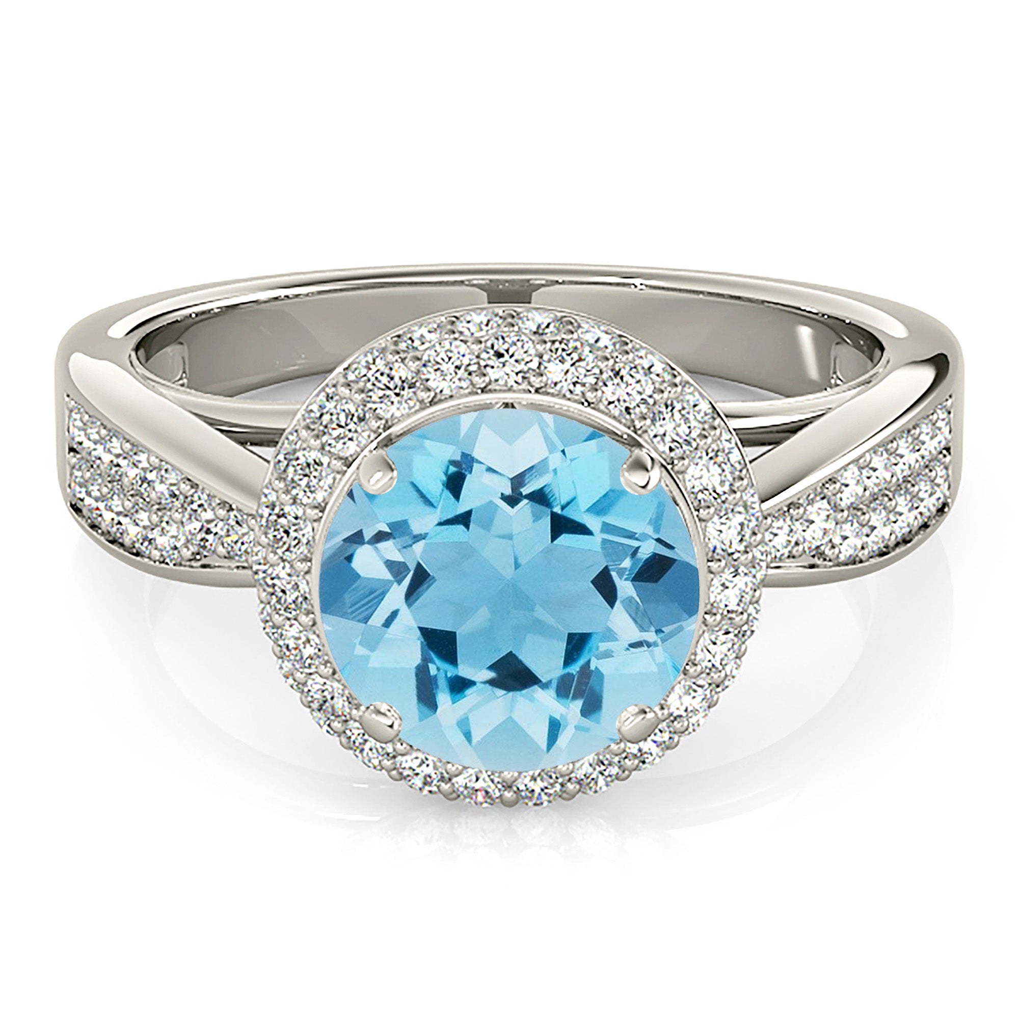 2.00 Carat Genuine Aquamarine Ring with Double Edge Halo - Elegant Wedding, Engagement & Anniversary Jewelry Gift for Women