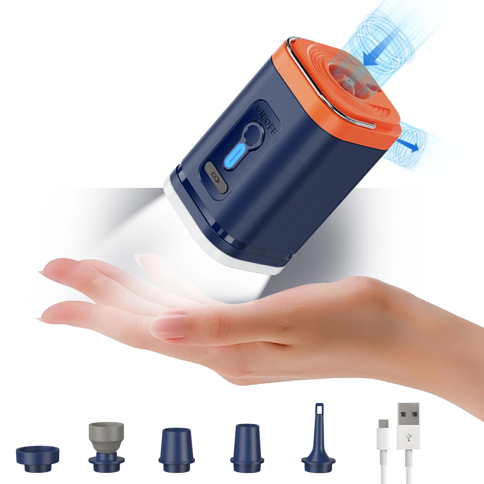 Portable Electric Air Pump for Inflatables - 2000mAh Rechargeable Battery - Fast Inflation for Air Mattress, Pool Floats, Boat Toys, Yoga Balls - Perfect for Camping, Travel & Home Use