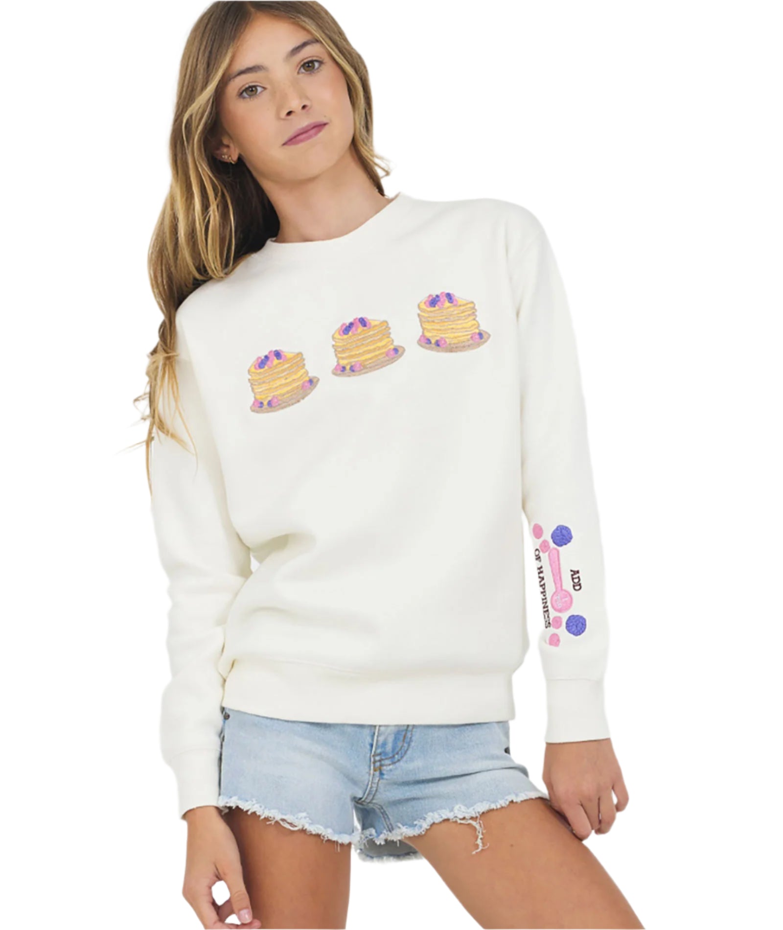 Yummi Pancakes Crew Sweatshirt for Girls | Cute Kawaii Graphic Hoodie | Perfect for School, Playdates & Casual Outfits