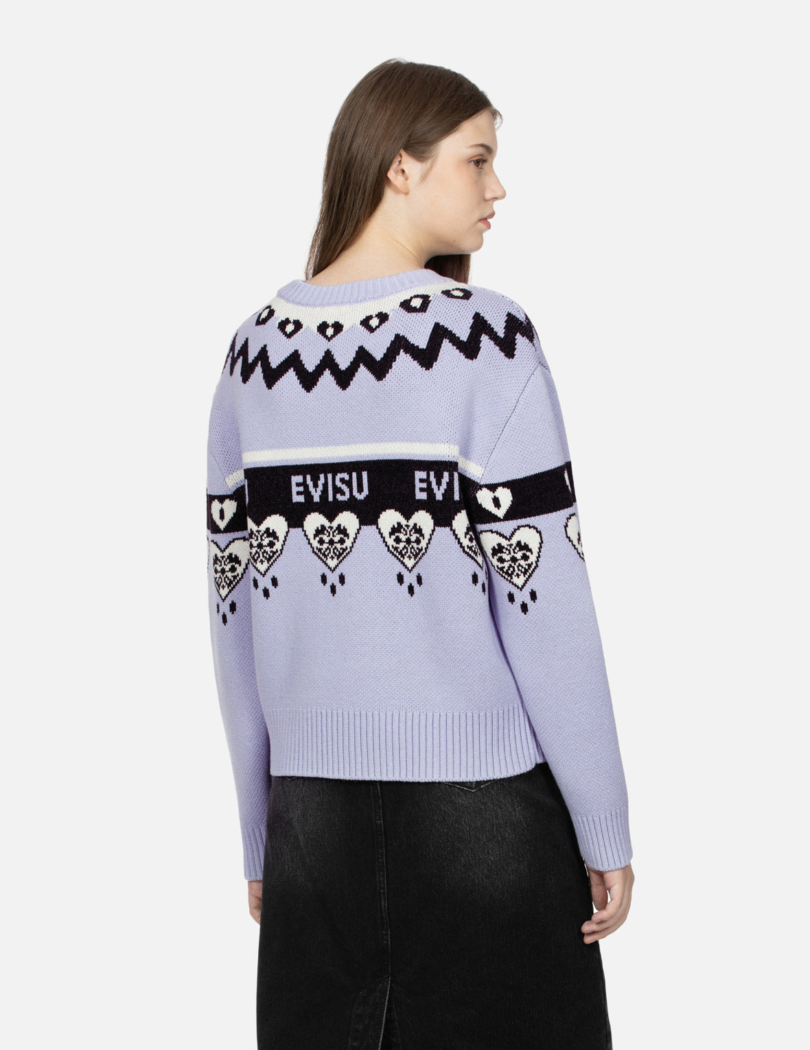 Kamon Heart Jacquard Loose Fit Sweater for Women - Soft Oversized Knit Pullover - Cozy Winter Casual Wear for Outdoors & Lounge