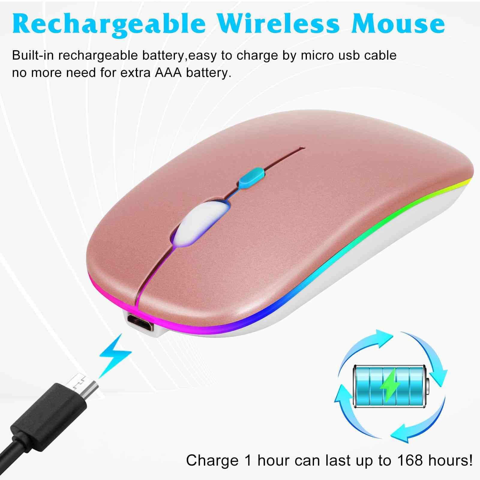UrbanX 2.4GHz Bluetooth Wireless Mouse - Rechargeable RGB LED Mouse for iPad Mini (2019), Laptop, PC, Mac, Tablet & Android Devices | Rose Gold Color | Perfect for Office Work, Gaming & Travel