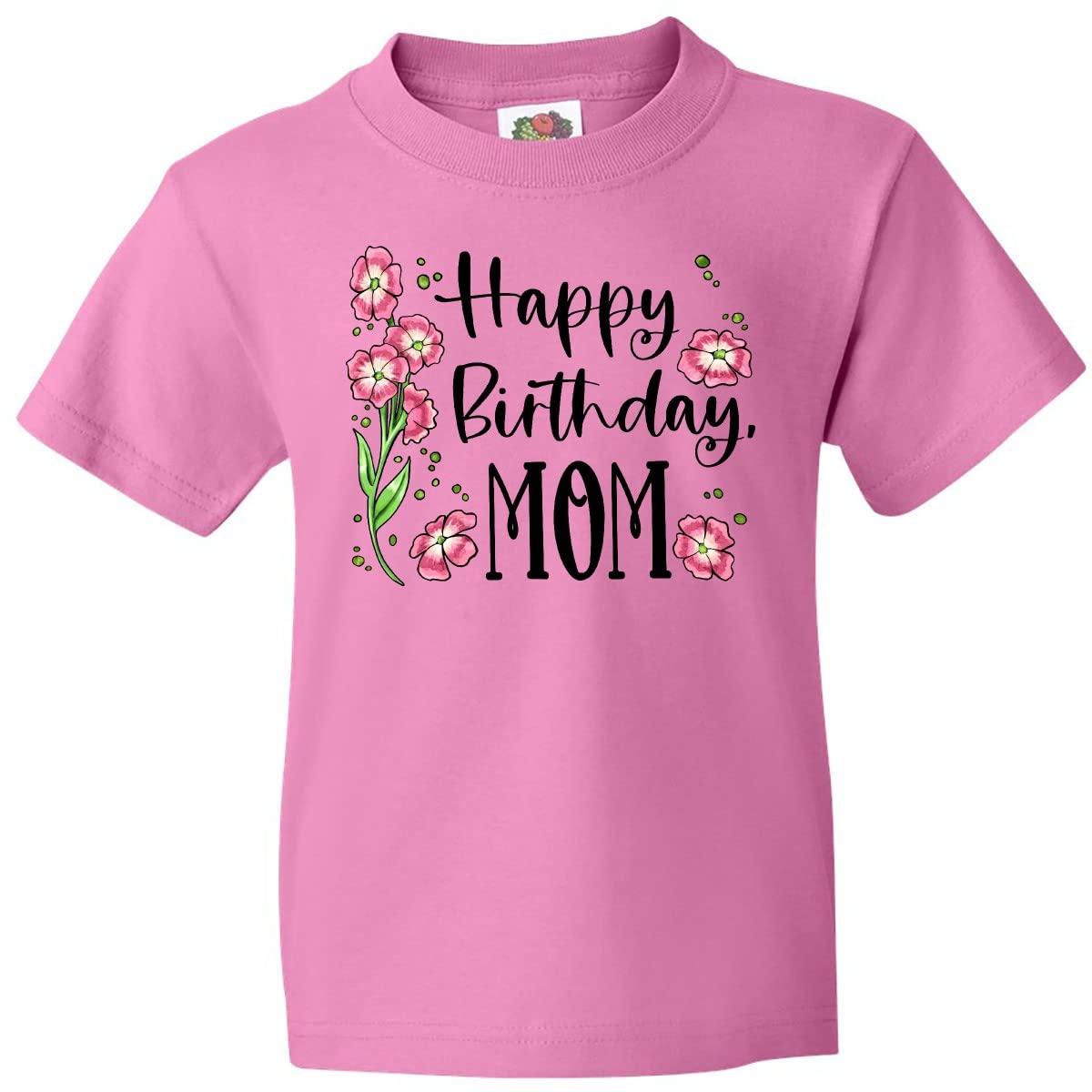 Inktastic Happy Birthday Mom Pink Floral Youth T-Shirt - Cute Gift for Mother's Day, Birthday & Special Occasions