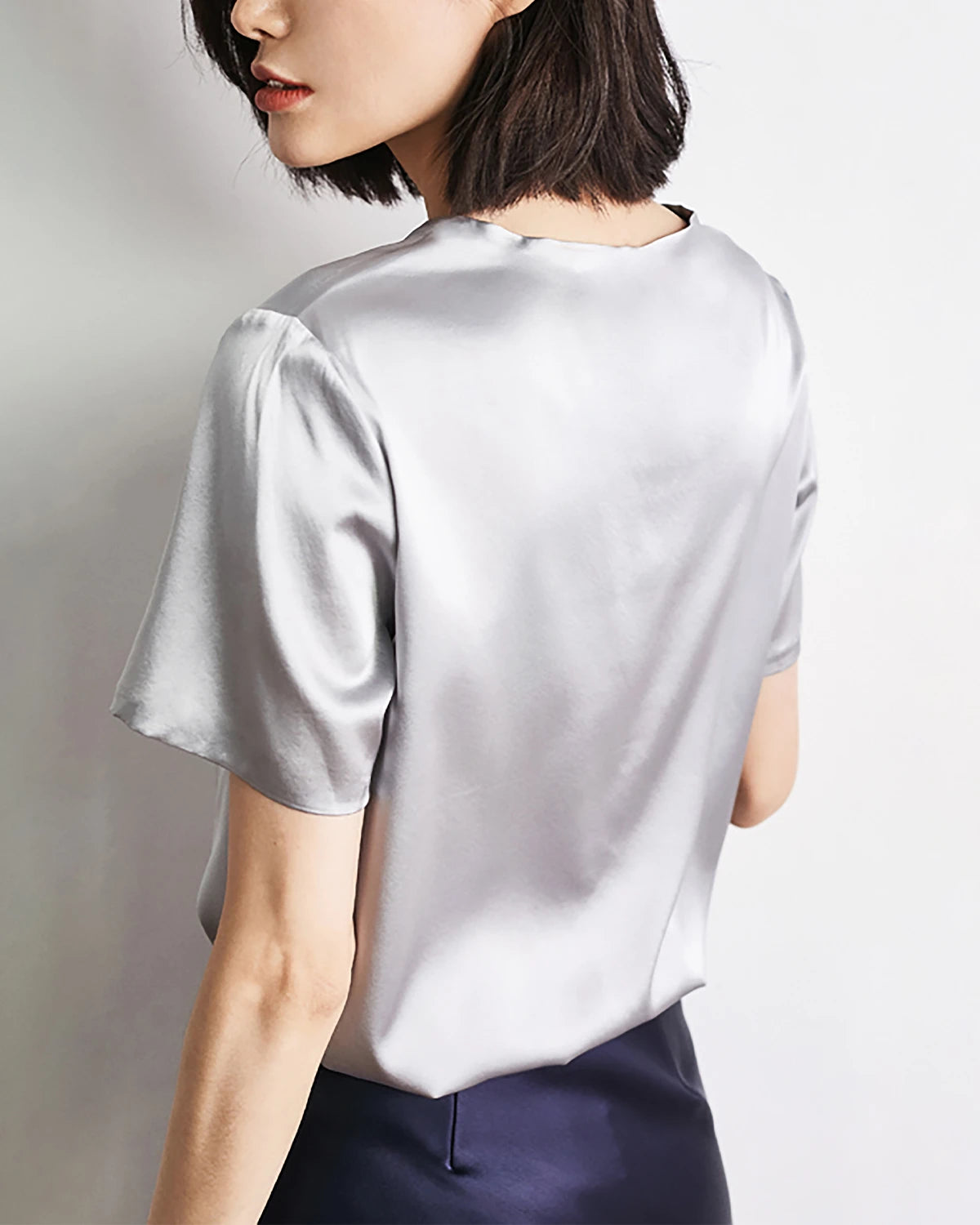 Luxury Women's Short Sleeve Silk Blouse - Elegant V-Neck Button Down Shirt for Office & Party Wear - Perfect for Business Casual, Date Night & Special Occasions
