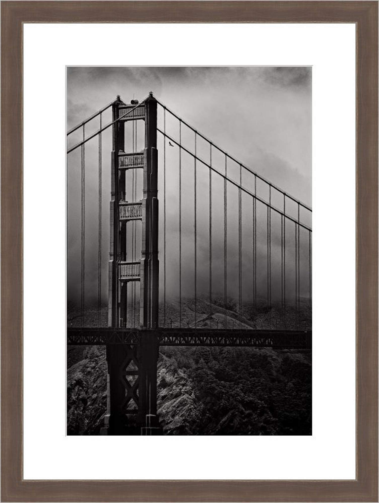 Vincent Versace Golden Gate Bridge San Francisco Black & White Fine Art Photograph - 16x24 Inch Wall Decor with Brown Frame | Perfect for Living Room, Office & Home Decoration
