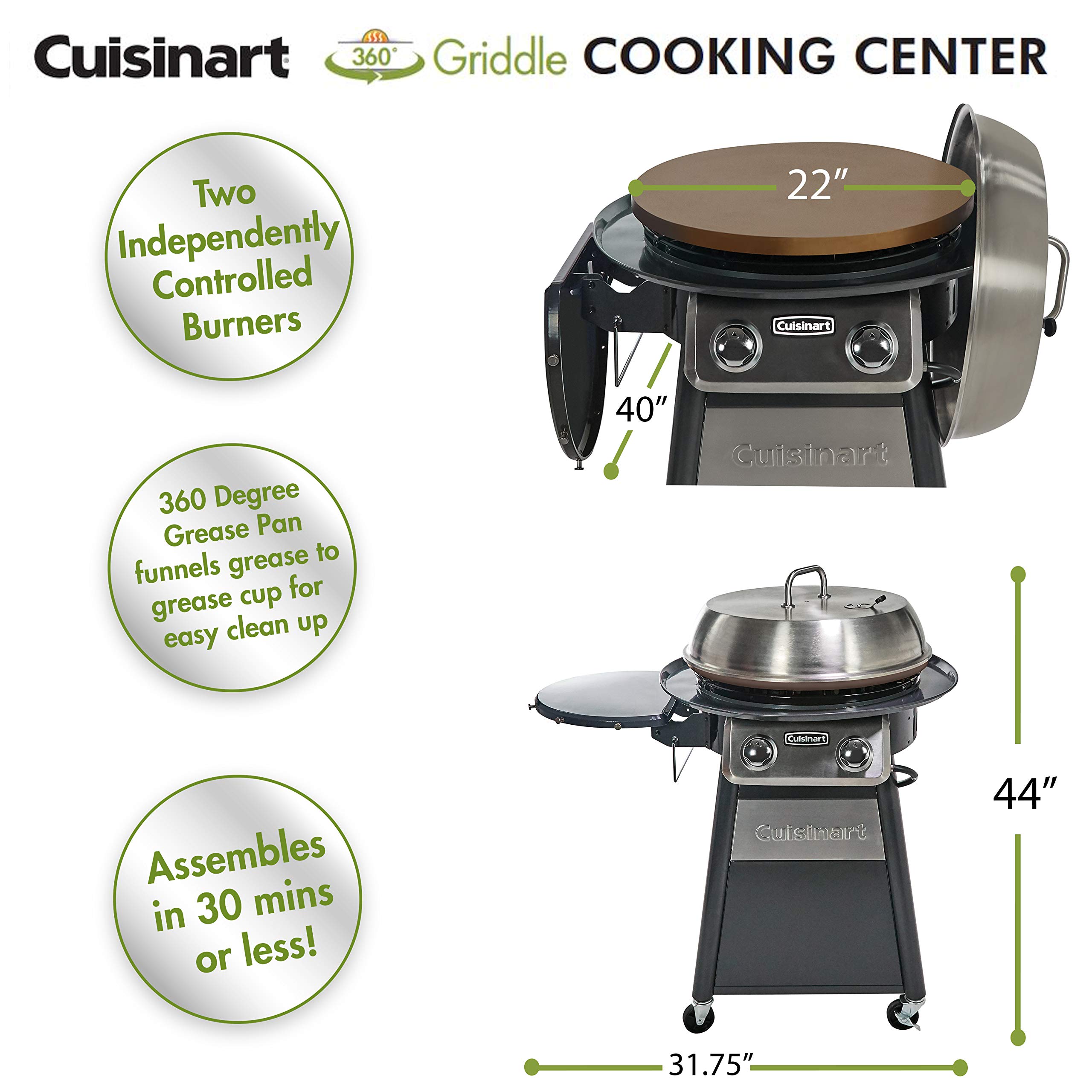 Cuisinart CGG-888 22-Inch Outdoor Flat Top Gas Grill with Stainless Steel Lid - 360° Griddle Cooking Center & CGWM-003 Protective Cover for Backyard BBQs, Tailgating, and Outdoor Cooking