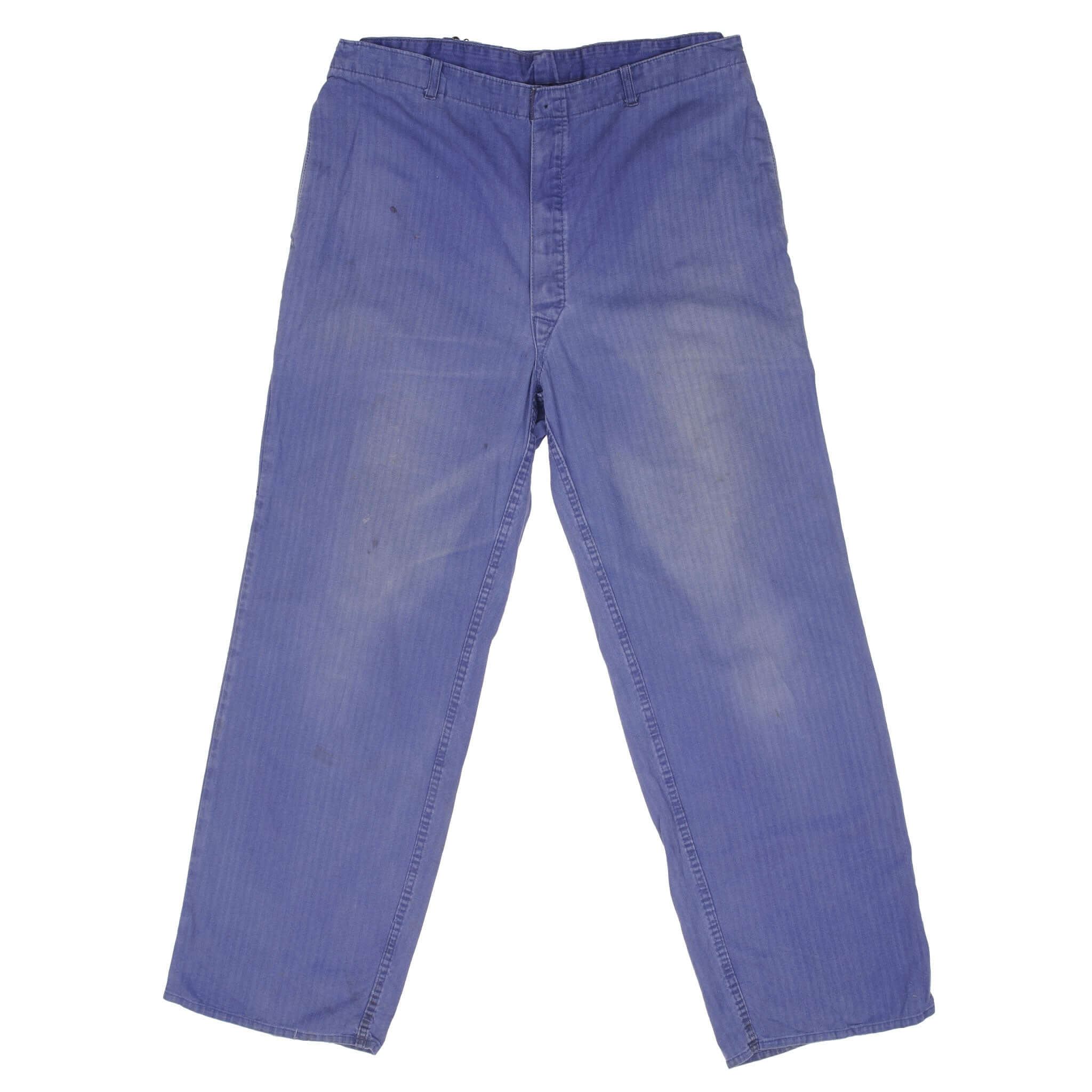 Vintage French Workwear Blue HBT Buckle Back Trousers Pants 1960s - Size 38x31 - Retro Work Pants for Men, Vintage Fashion Collectors & Historical Reenactment