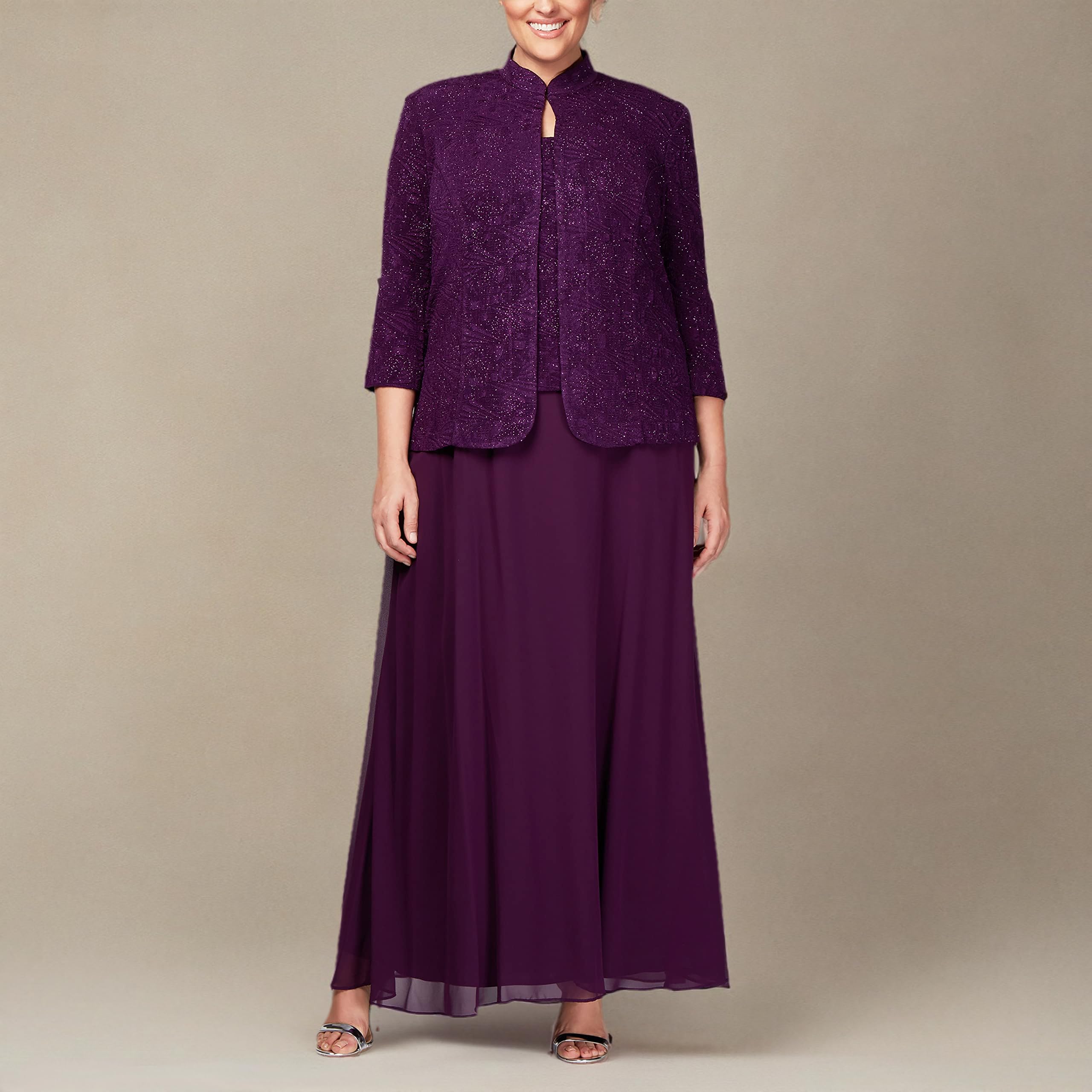 Alex Evenings Women's Formal Long Dress with Mandarin Neckline Jacket - Elegant Evening Gown for Special Occasions (Regular, Petite & Plus Sizes) | Perfect for Weddings, Galas and Black Tie Events