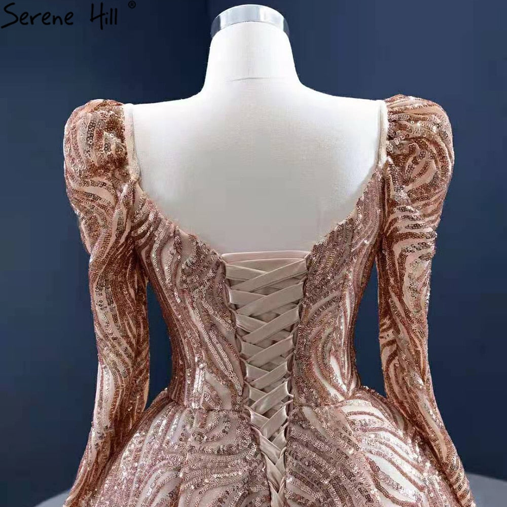 Serene Hill Gold Mermaid Luxury Evening Dresses for Women 2025 - Elegant Long Train Formal Gowns for Prom, Wedding, and Special Occasions