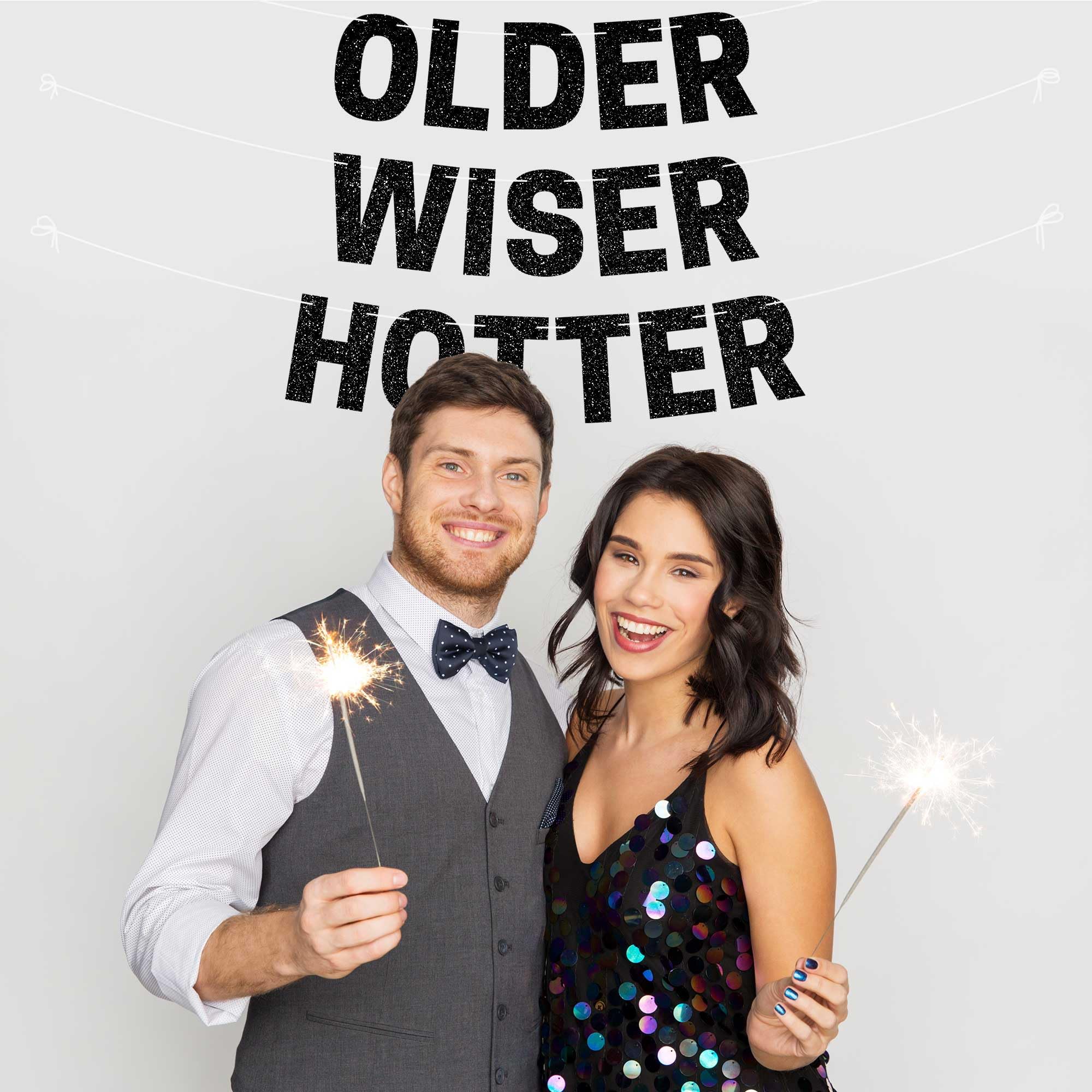 Pre-Strung Black Glitter Happy Birthday Banner - No DIY Required - 8 ft Garland for Men & Women - Elegant Party Decorations | Perfect for Adult Birthdays, Milestone Celebrations & Glamorous Events