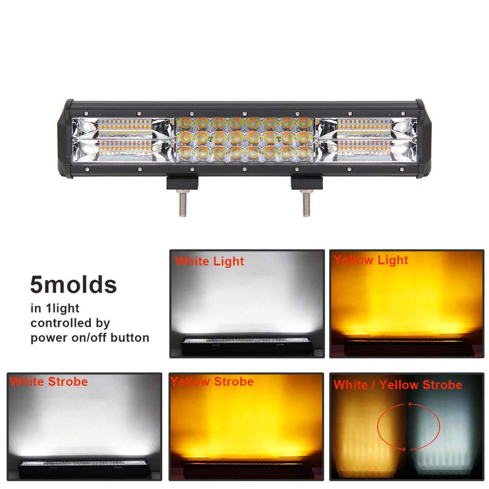 AUXTINGS 12 Inch 180W LED Strobe Light Bar - White & Amber Flash, Triple Row 5500LM Flood Spot Combo - Waterproof Off-Road Lights for Trucks, ATVs, UTVs, Emergency Vehicles & Construction Equipment