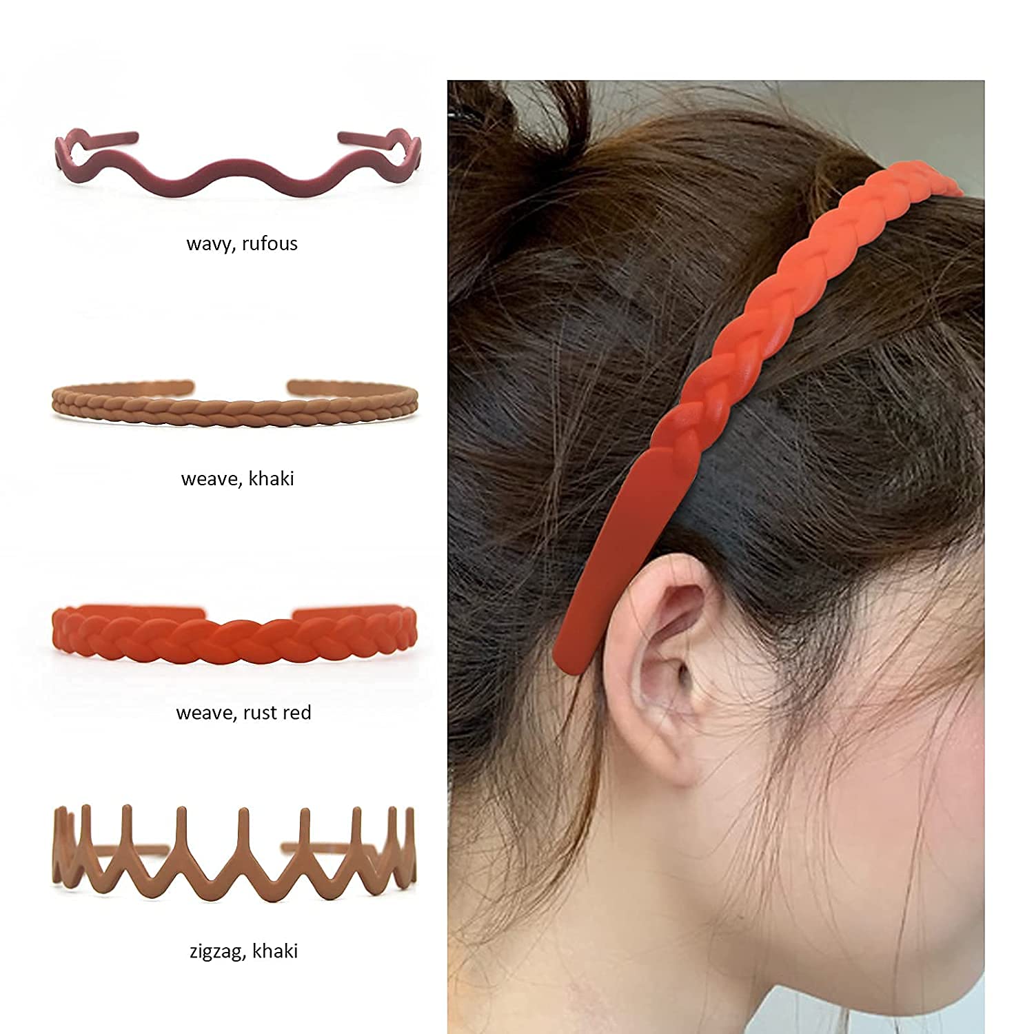 FAVELA Plastic Headbands for Women - 8 Pack Thin & Wide Hair Bands with Fine Comb Teeth, Plain & Zig Zag Matte Styles, Woven Design - Perfect for Work, School, Gym, and Everyday Styling