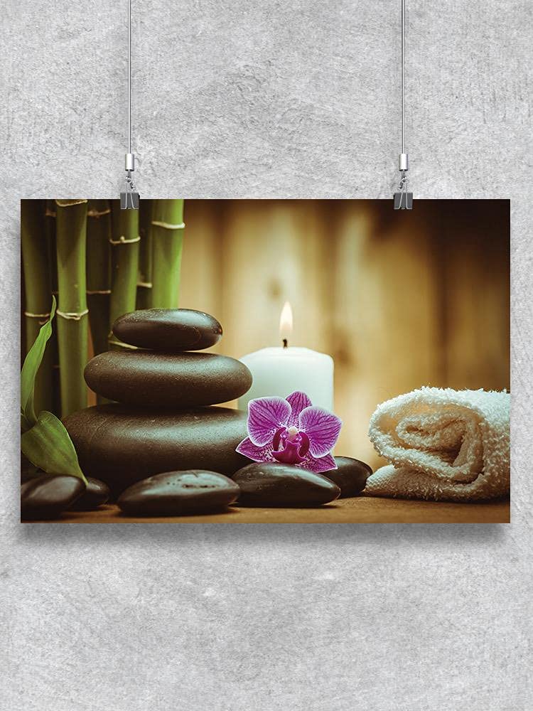 Zen Basalt and Pink Orchid Wall Art Print - Modern Home Decor for Living Room, Bedroom & Office - Calming Nature Poster for Meditation Spaces