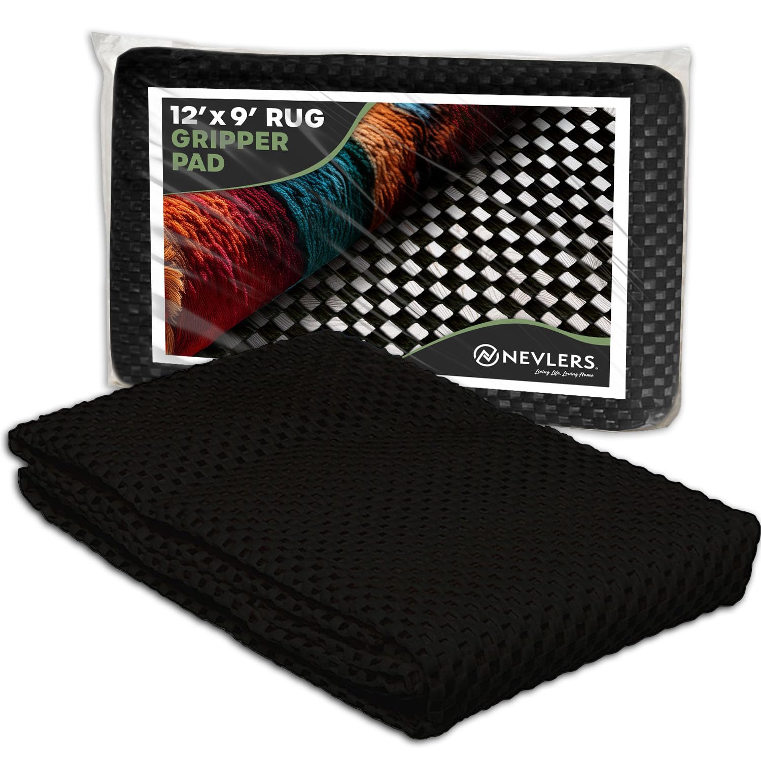 Non-Slip Rug Pad 9x12 Ft - PVC Anti-Skid Rug Gripper for Hardwood Floors, Tile, Slate & Stone - Cut-to-Fit Under Rug Pad - Prevents Sliding & Protects Floors - Perfect for Living Room, Bedroom, Office & High-Traffic Areas