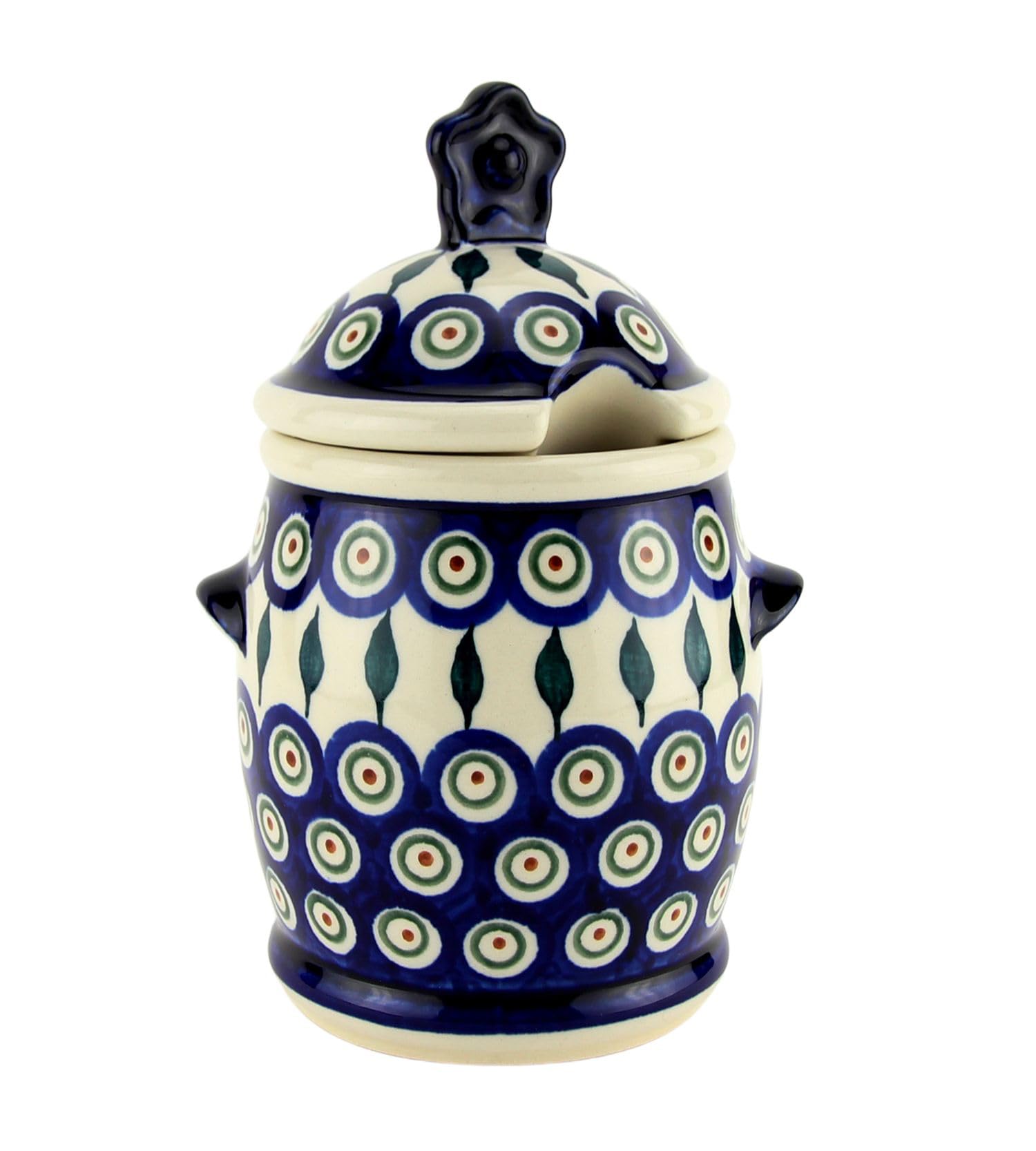 Authentic Polish Pottery Honey Pot with Dipper - Handmade in Boleslawiec, Perfect for Tea, Coffee & Kitchen Decor
