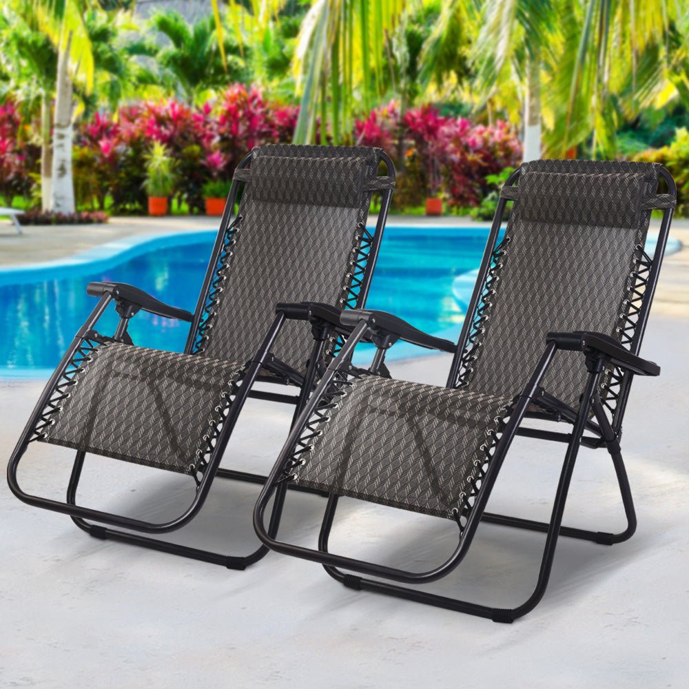 2PC Zero Gravity Recliner Chair - Adjustable Folding Outdoor Lounge Chair for Patio, Beach, Camping & Backyard Relaxation - Grey