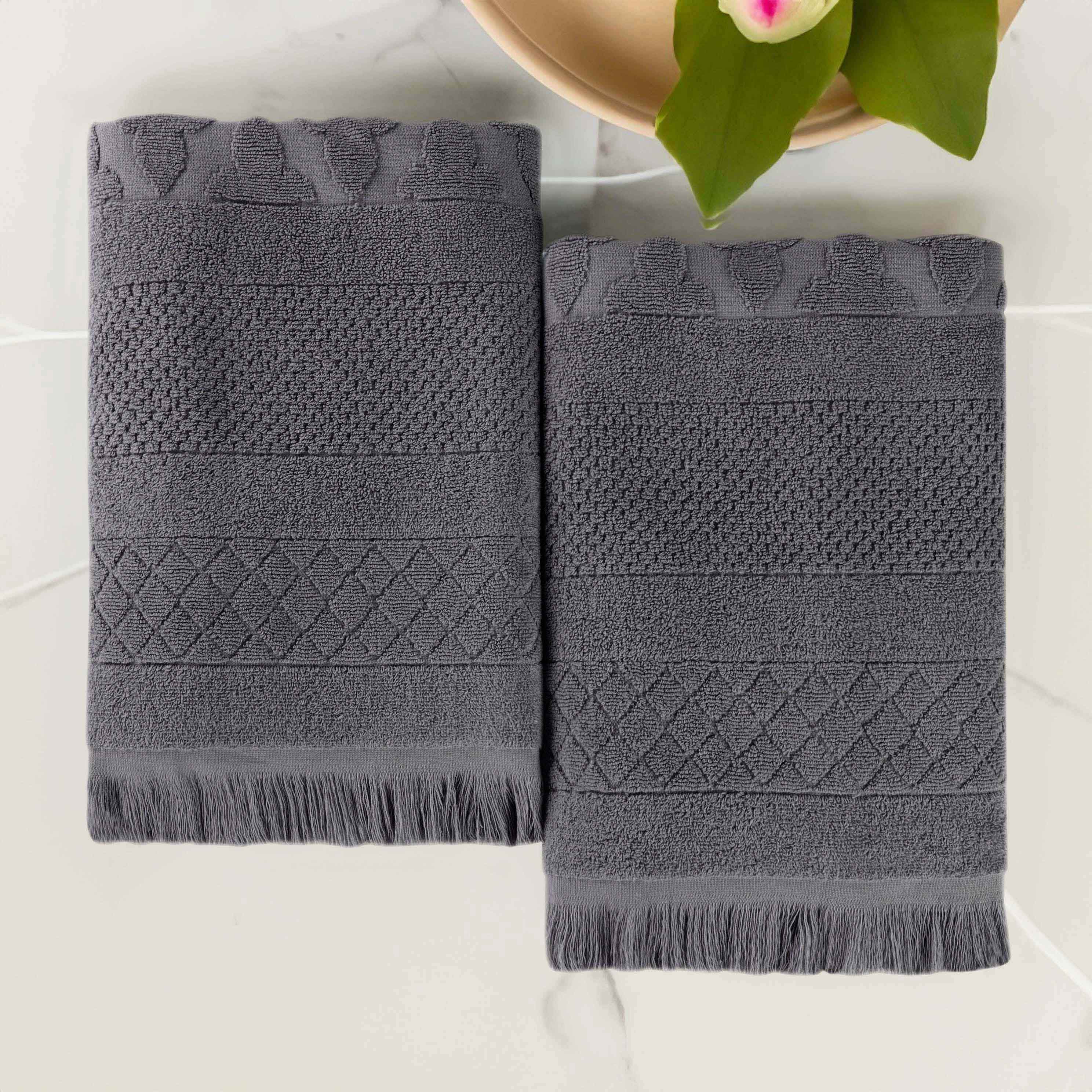 Premium Rolla Cotton Geometric Jacquard Plush Absorbent Bath Towel Set of 2 - Ultra Soft & Quick Dry Bath Sheets for Spa, Hotel & Luxury Home Use
