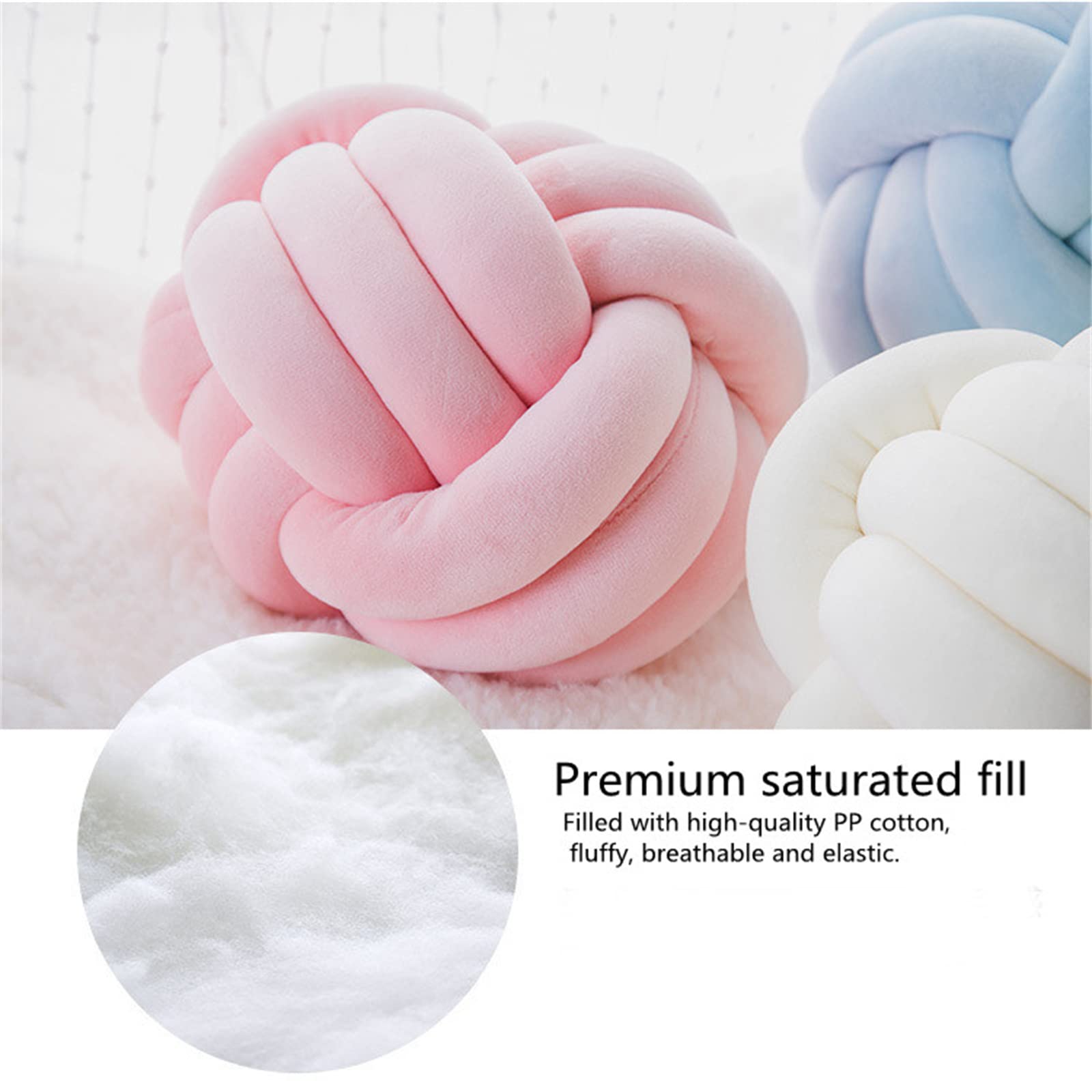 Round Knotted Throw Pillow - 7.5 Inch Soft Handmade Plush Ball Pillow for Sofa & Bed - Home Decor Cushion & Cozy Knot Toy - Perfect for Living Room, Nursery & Dorm (Purple)