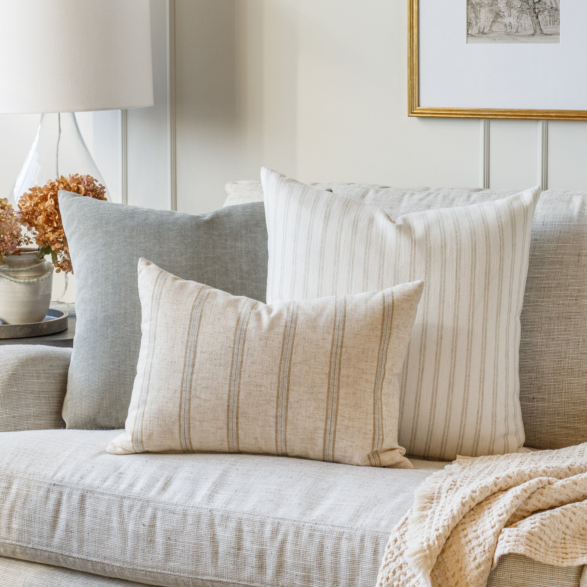 Yarmouth Stripe 14x20 Lumbar Pillow in Sandstone - Perfect for Sofa, Bed & Home Decor