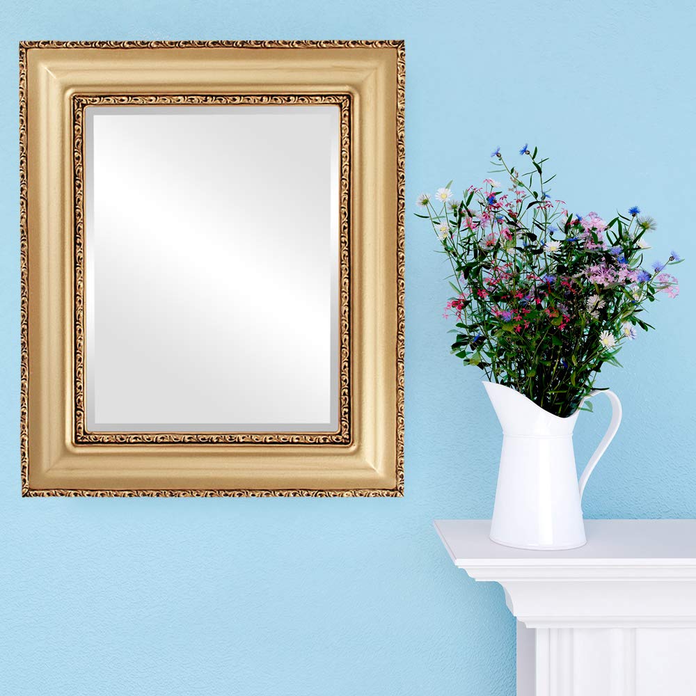 Ovalcrest Somerset Style Gold Rectangle Beveled Wall Mirror - 17x21 Inches - Elegant Home Decor for Living Room, Bedroom & Entryway