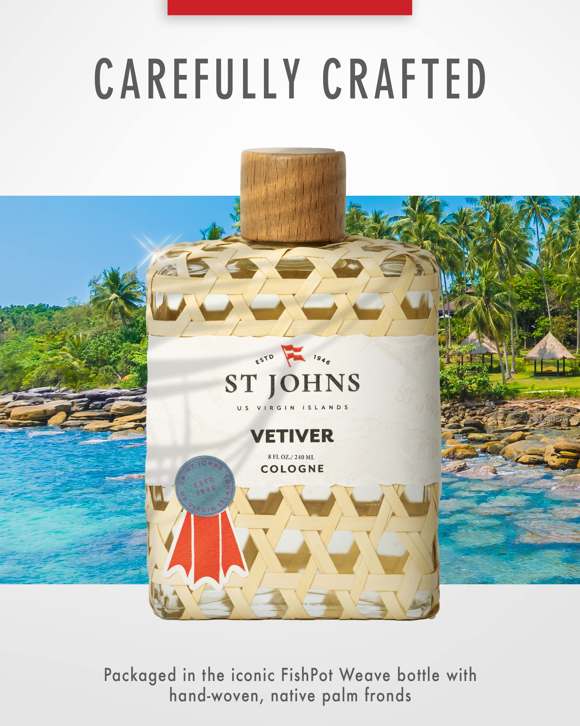 St. John's Classic Vetiver Cologne for Men | Virgin Islands Inspired Fresh & Sophisticated Fragrance | 8 oz Eau de Cologne | Perfect for Date Nights, Office Wear & Special Occasions