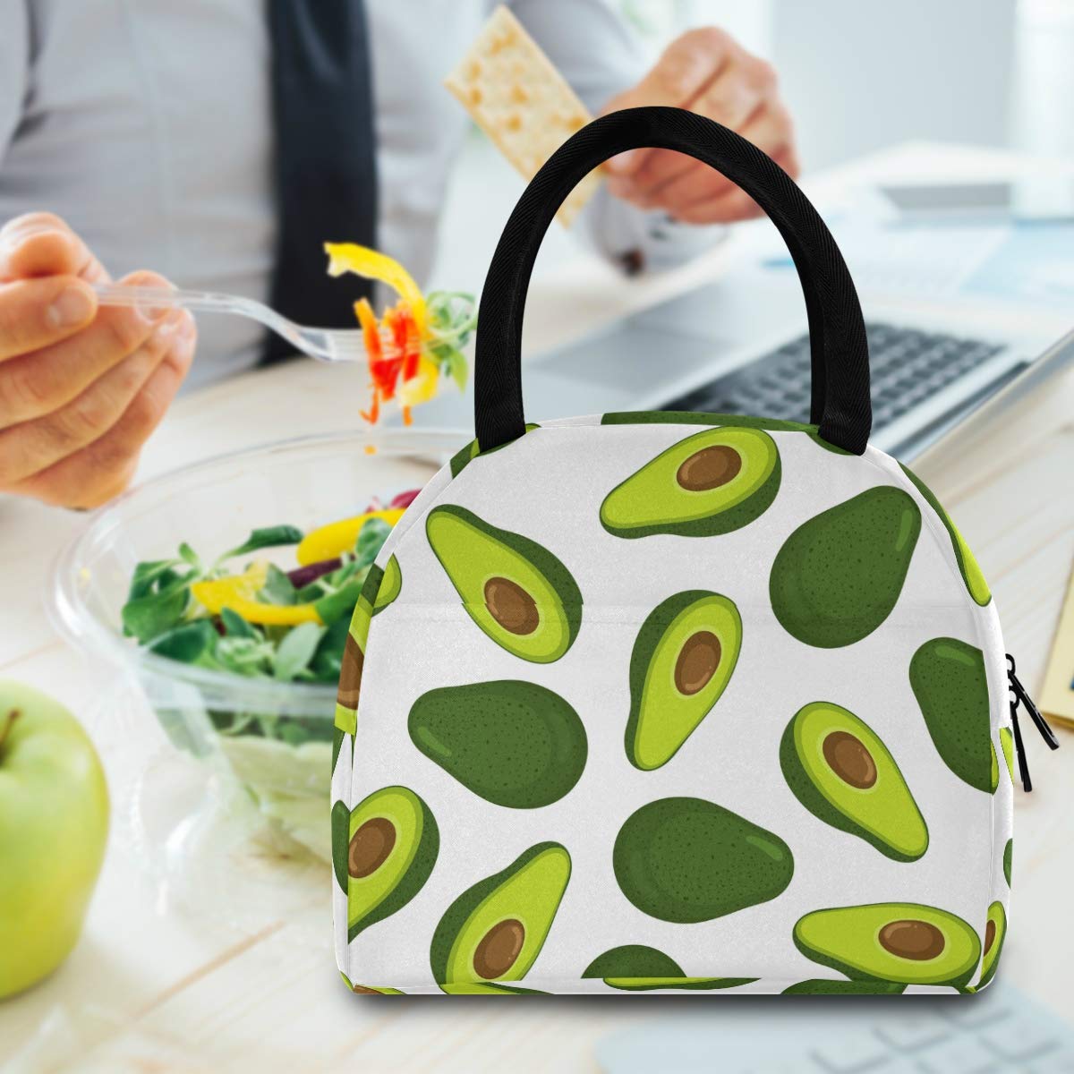 Blueangle Avocado Pattern Insulated Lunch Bag for Women & Students - Reusable Thermal Tote Bag & Lunch Cooler Box - Perfect for Work, School, Picnics & Outdoor Activities