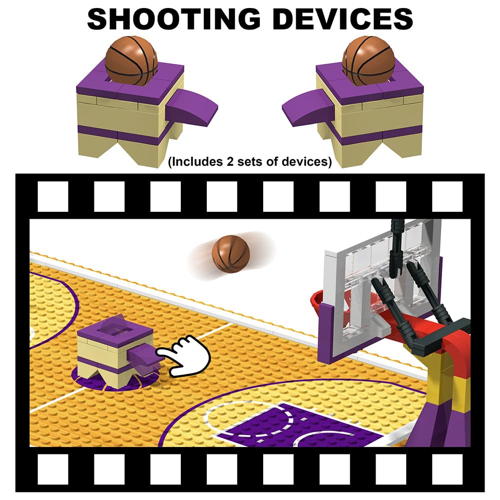 STEM Educational Building Blocks - Basketball Court Baseplates & 2 Hoop Stands Set | Compatible with LEGO & Major Brands | Creative Play for Kids' Sports & STEM Learning